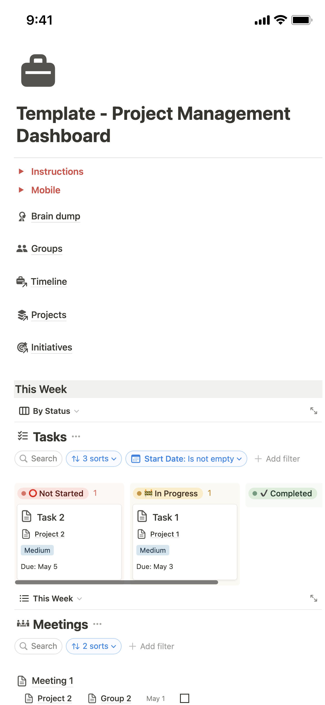 Galerie de modèles Notion Project Management Dashboard