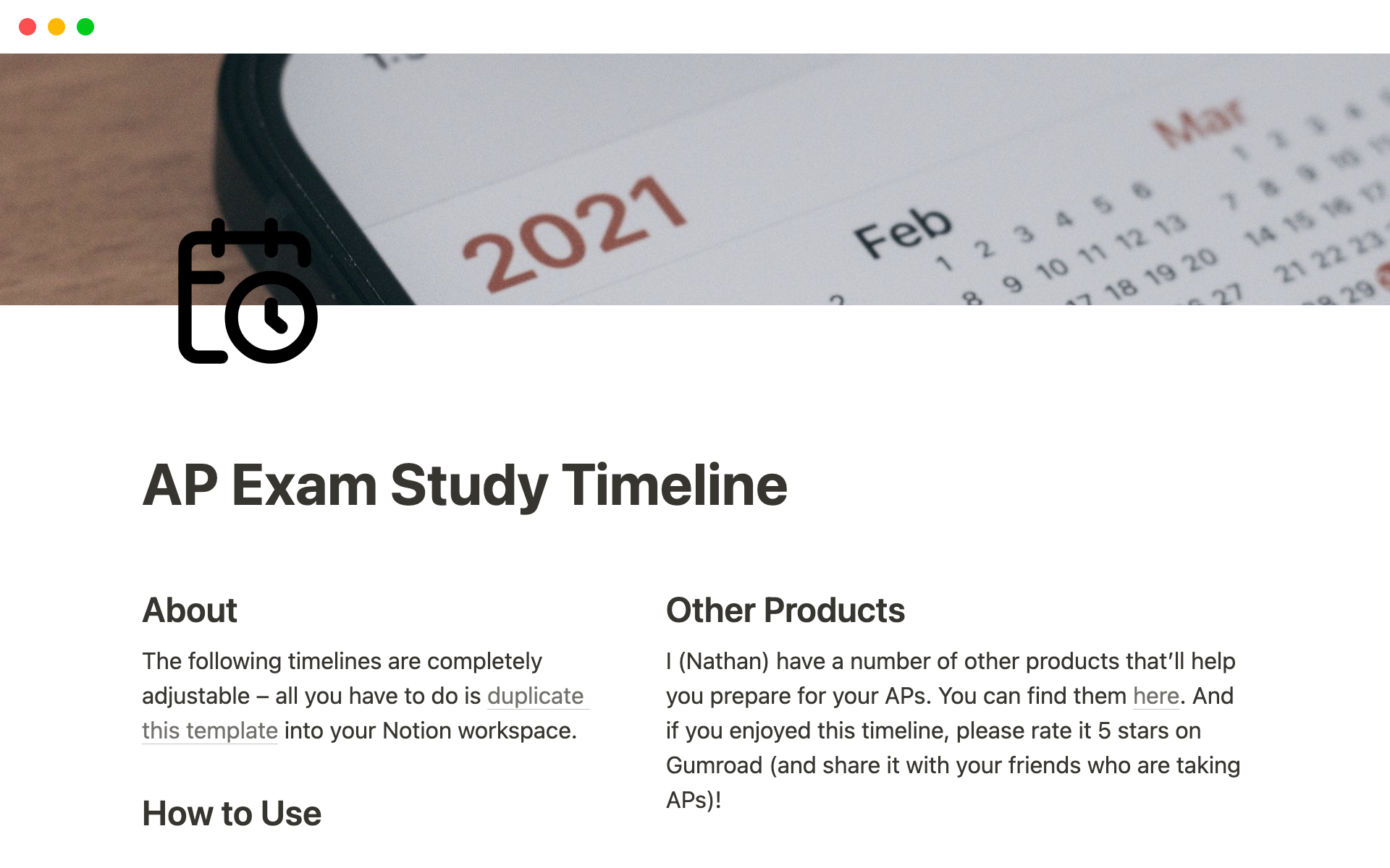 AP Exam Study Timeline Notion Template