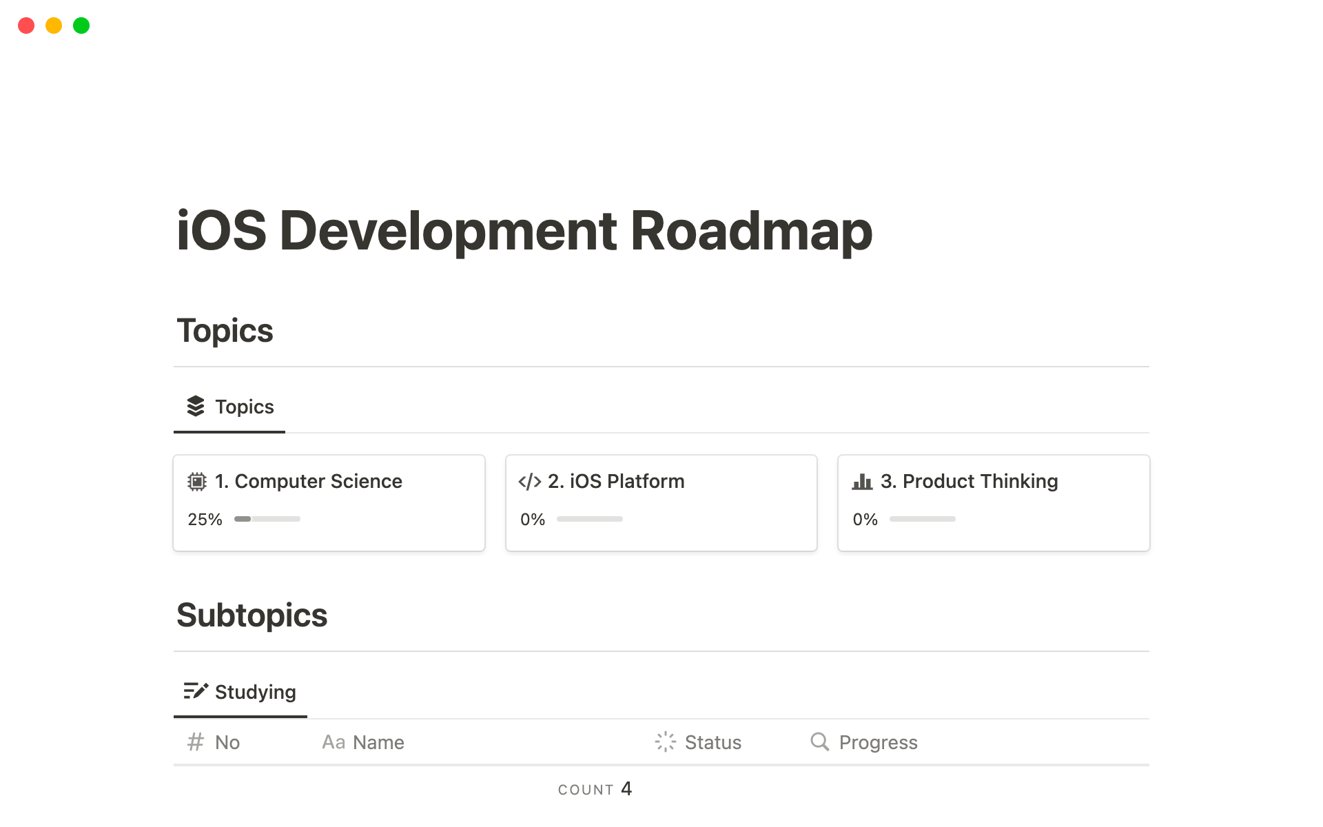 iOS Development Roadmap Notion Template