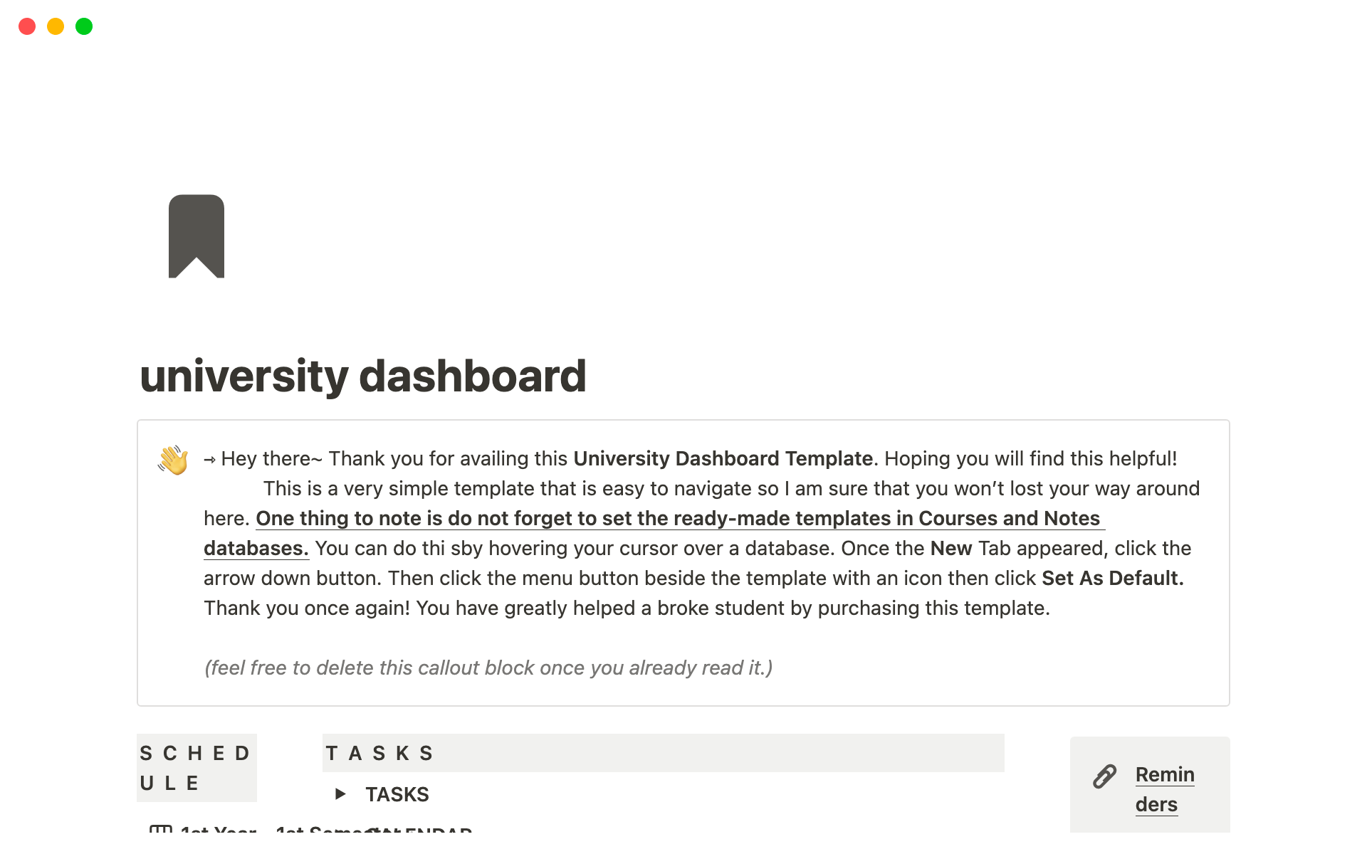 Notion University Dashboard Template Notion Template