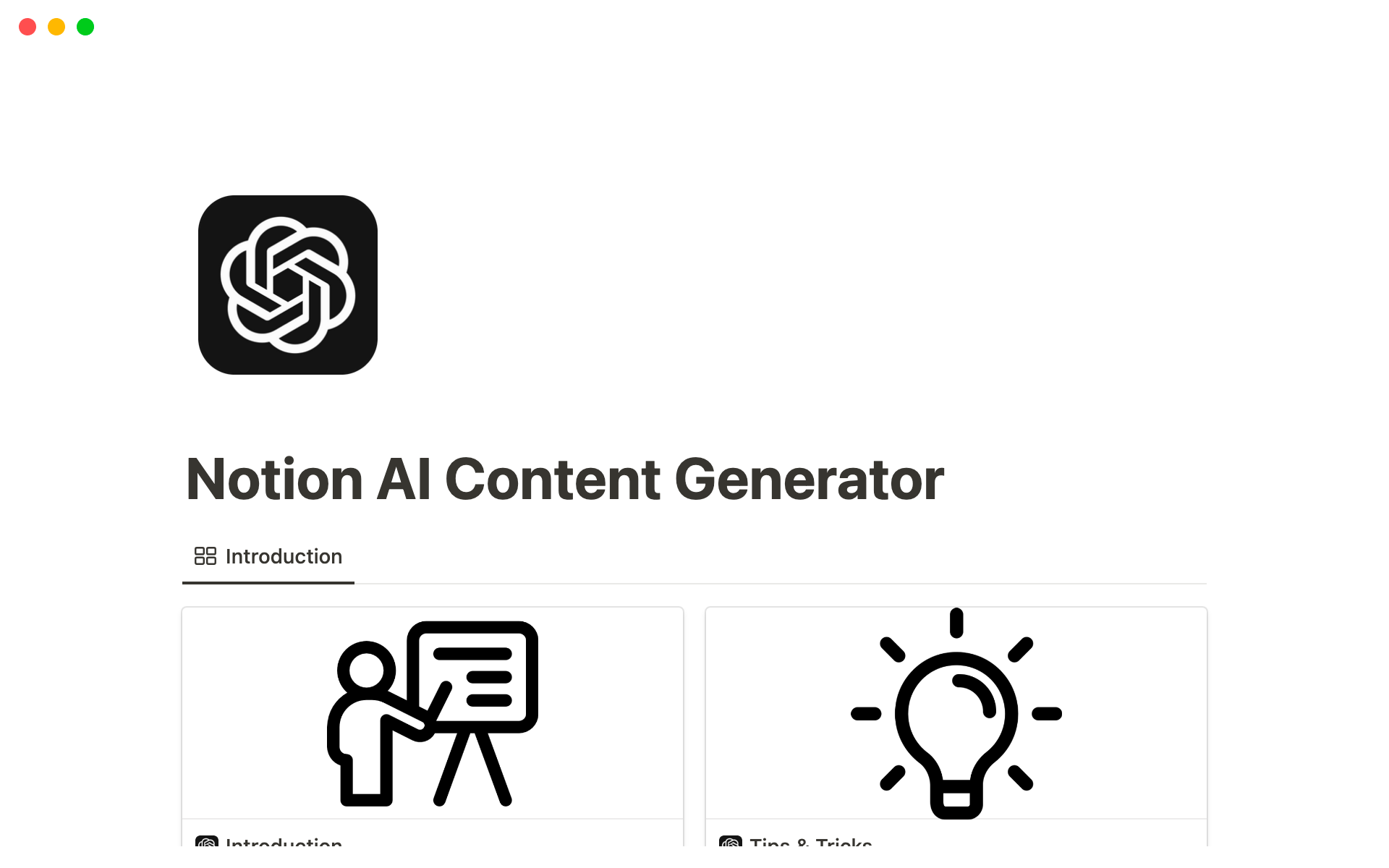 Notion AI Content Generator | Notion Template