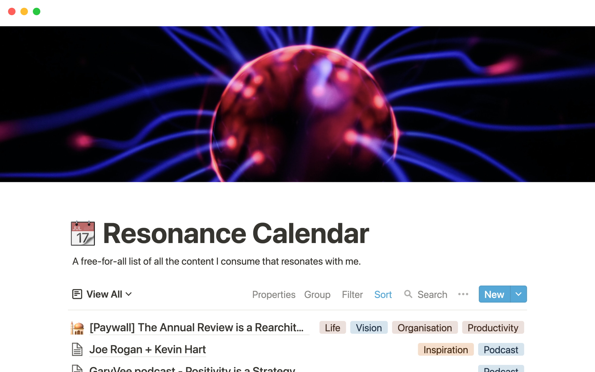 Notion Template Gallery Ali Abdaal's resonance calendar