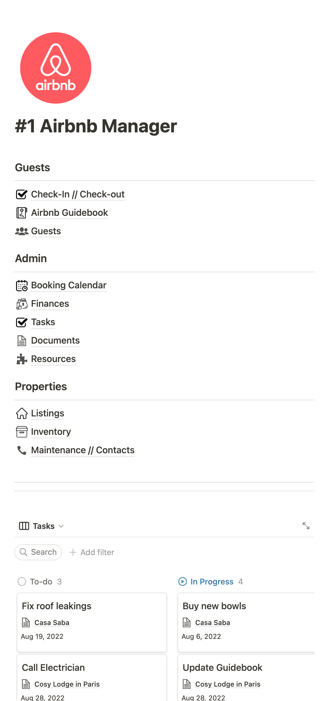 Notion Template Gallery – Airbnb Manager