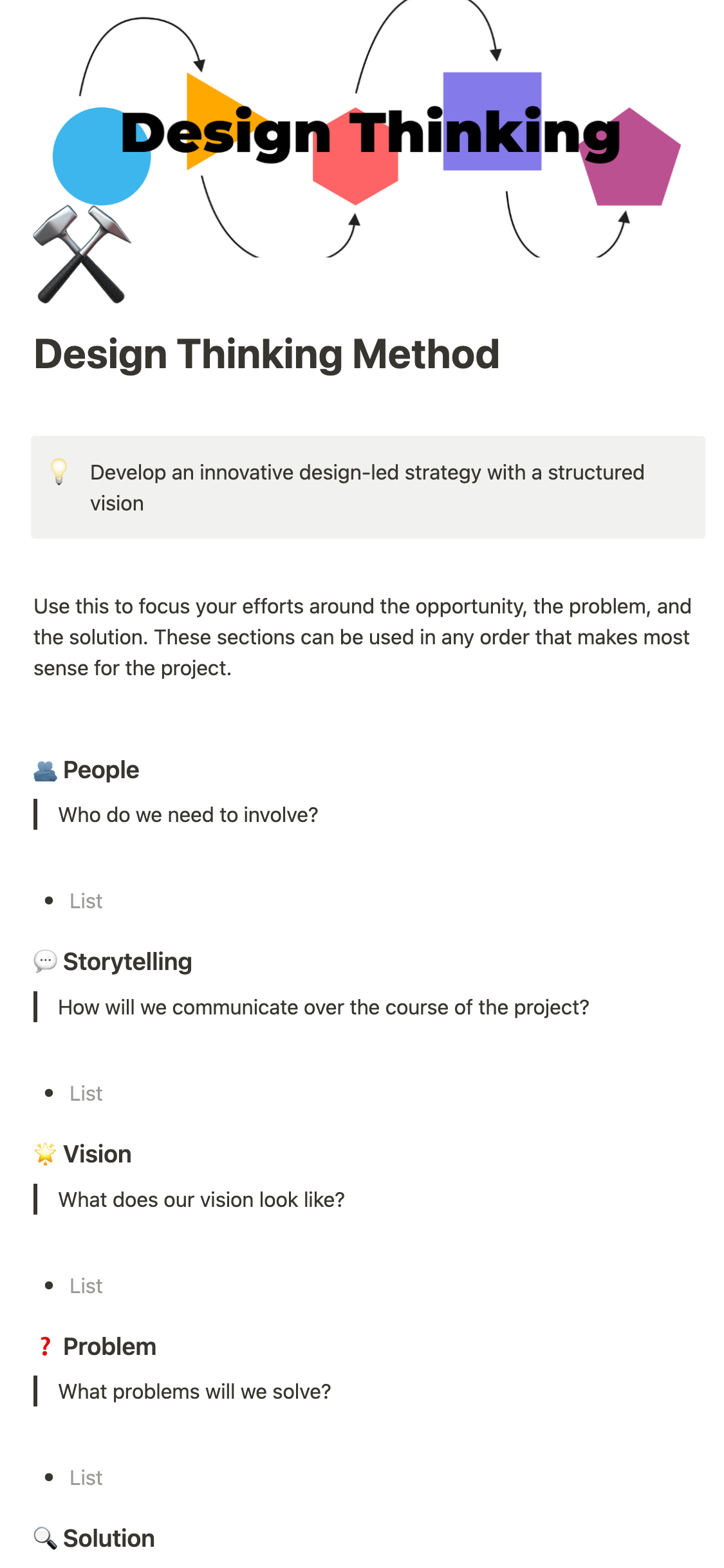 Notion Template Gallery – Design Thinking Method