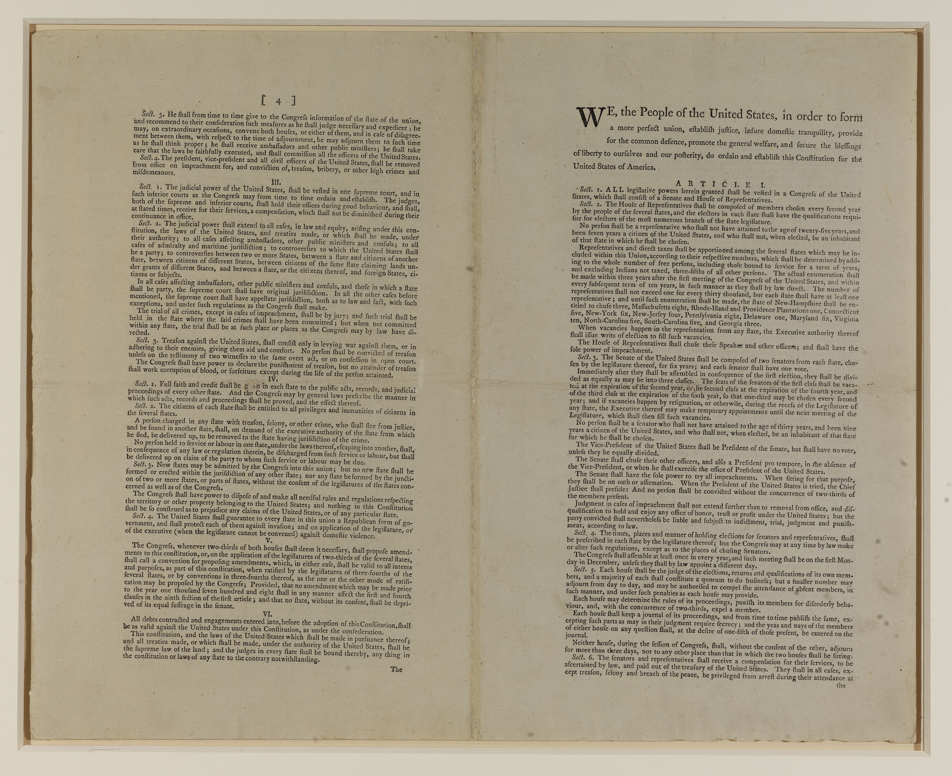 Official printing of the U.S. Constitution in 1787. Image from the National Constitution Center.