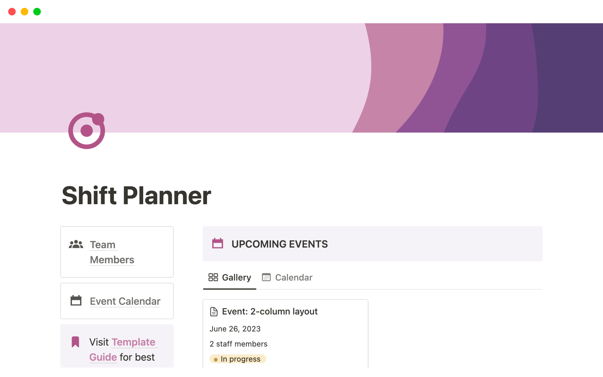Shift Planner Notion Template