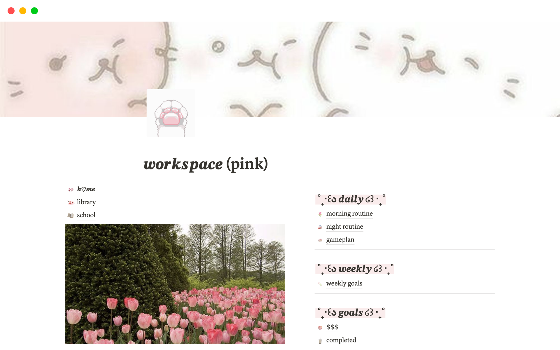 workspace (pink) Notion Template