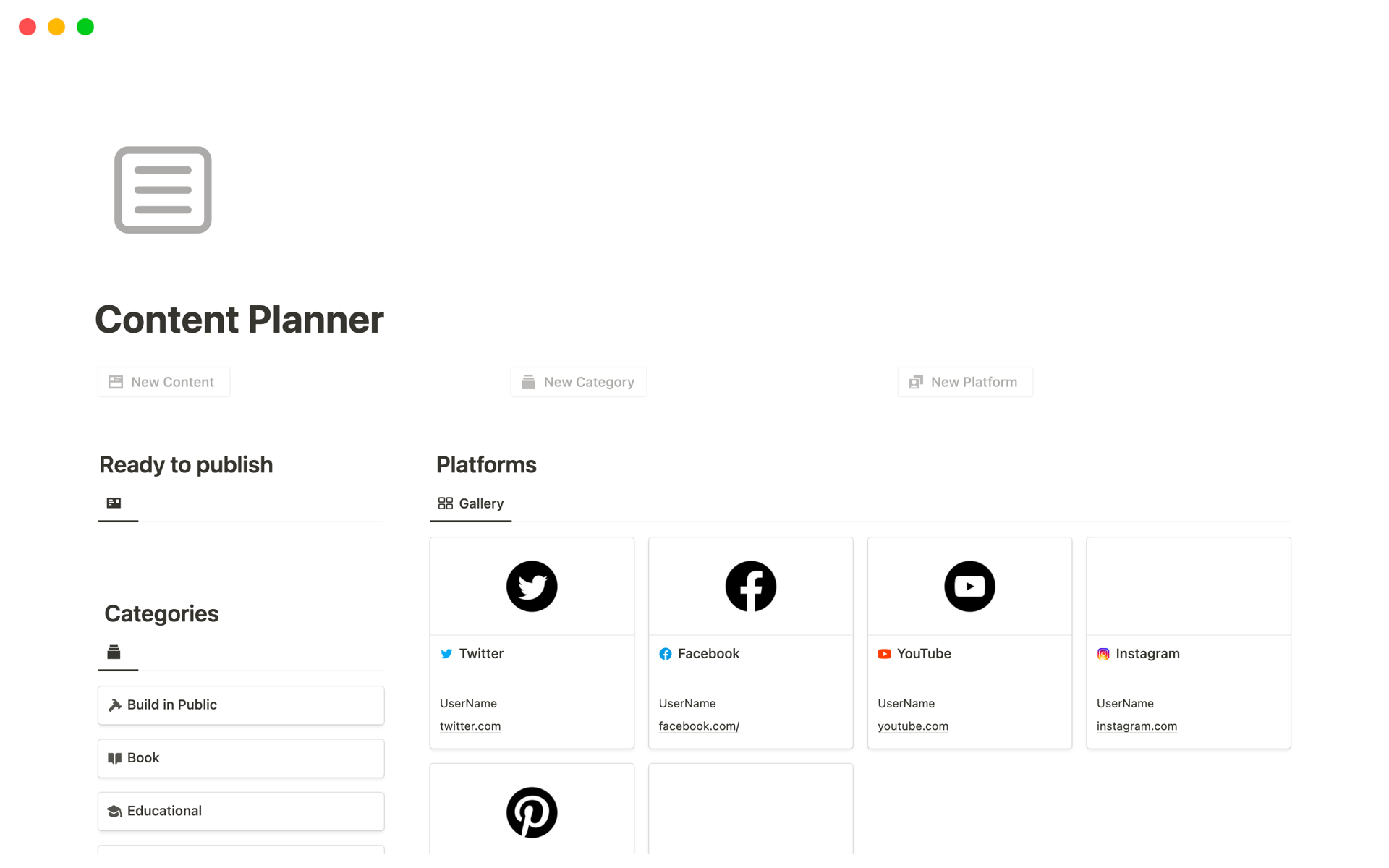 Content Planner Notion Template