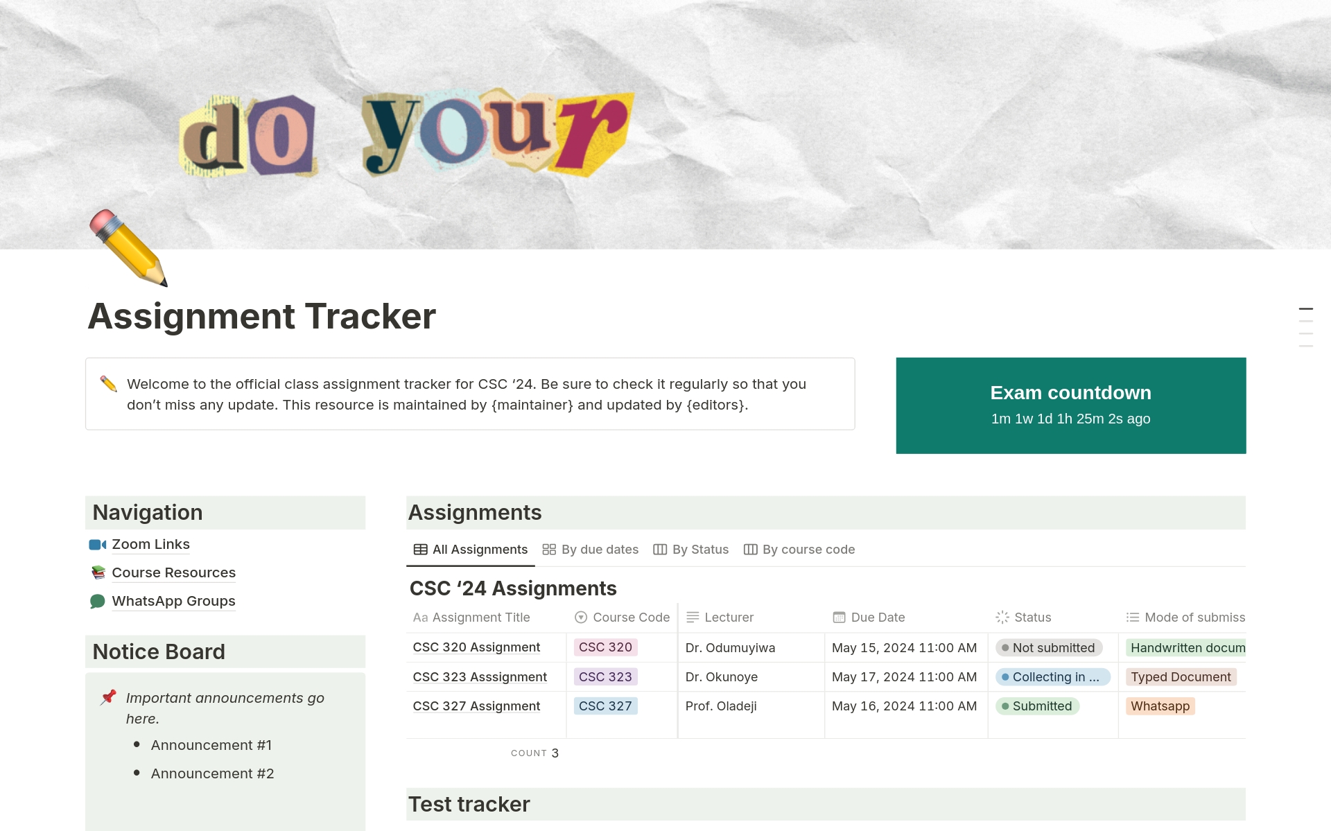 assignment tracker students