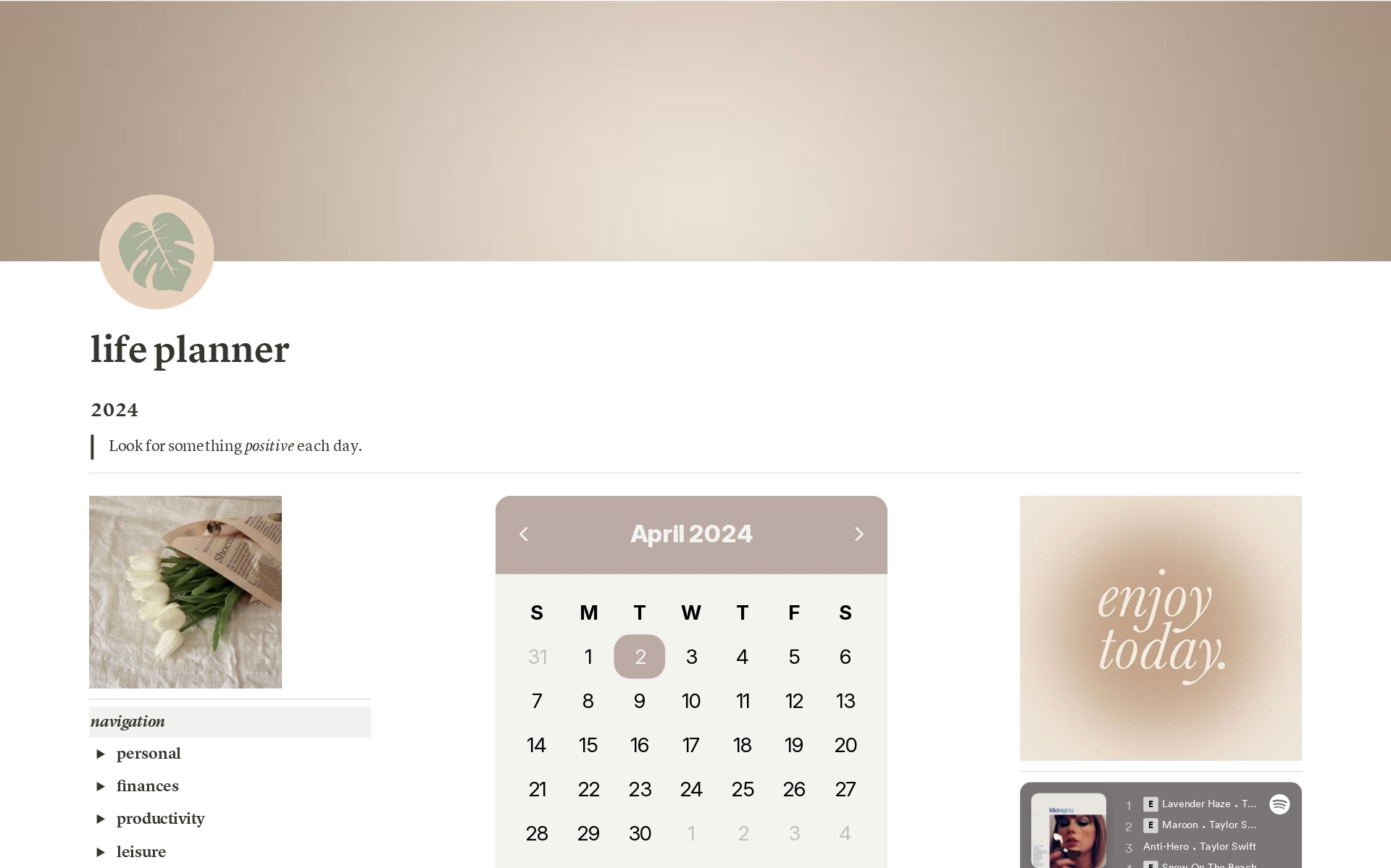 Screenshot of Top 10 Free Personal Planner Templates collection by Notion