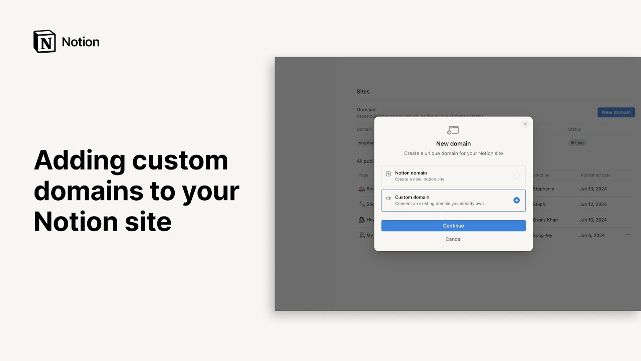 Adding custom domains to your Notion site