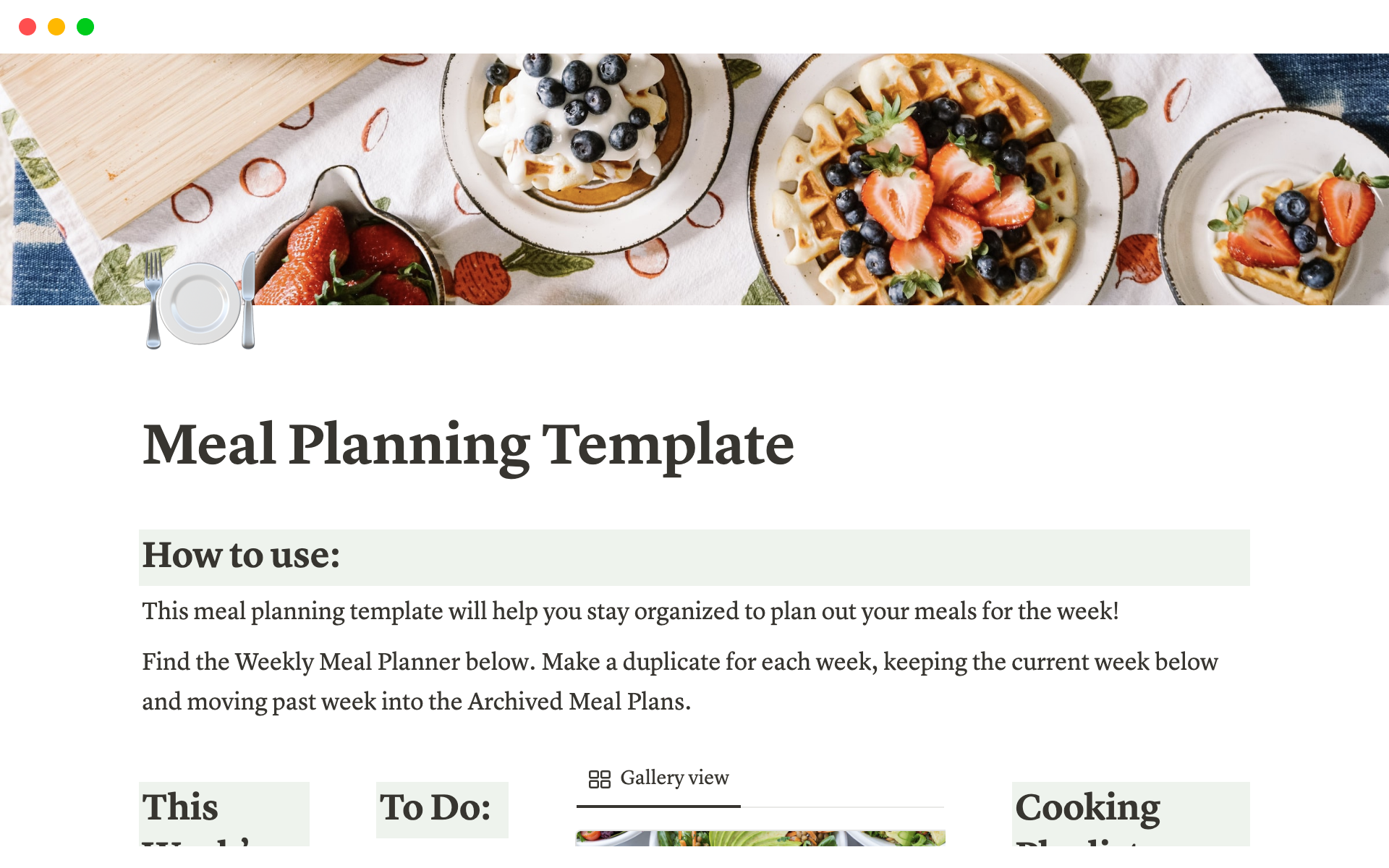 Meal planning template