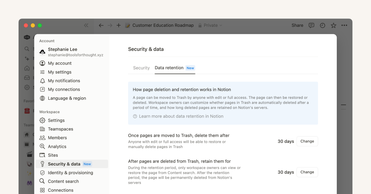 Use Notion’s Data Retention settings to keep your team compliant & restore content