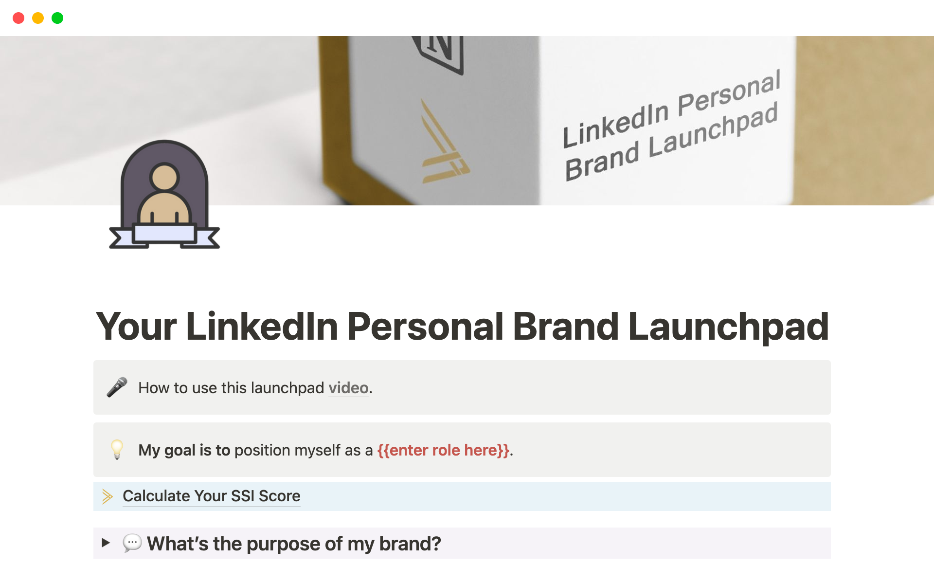 A template preview for LinkedIn Personal Brand Launchpad