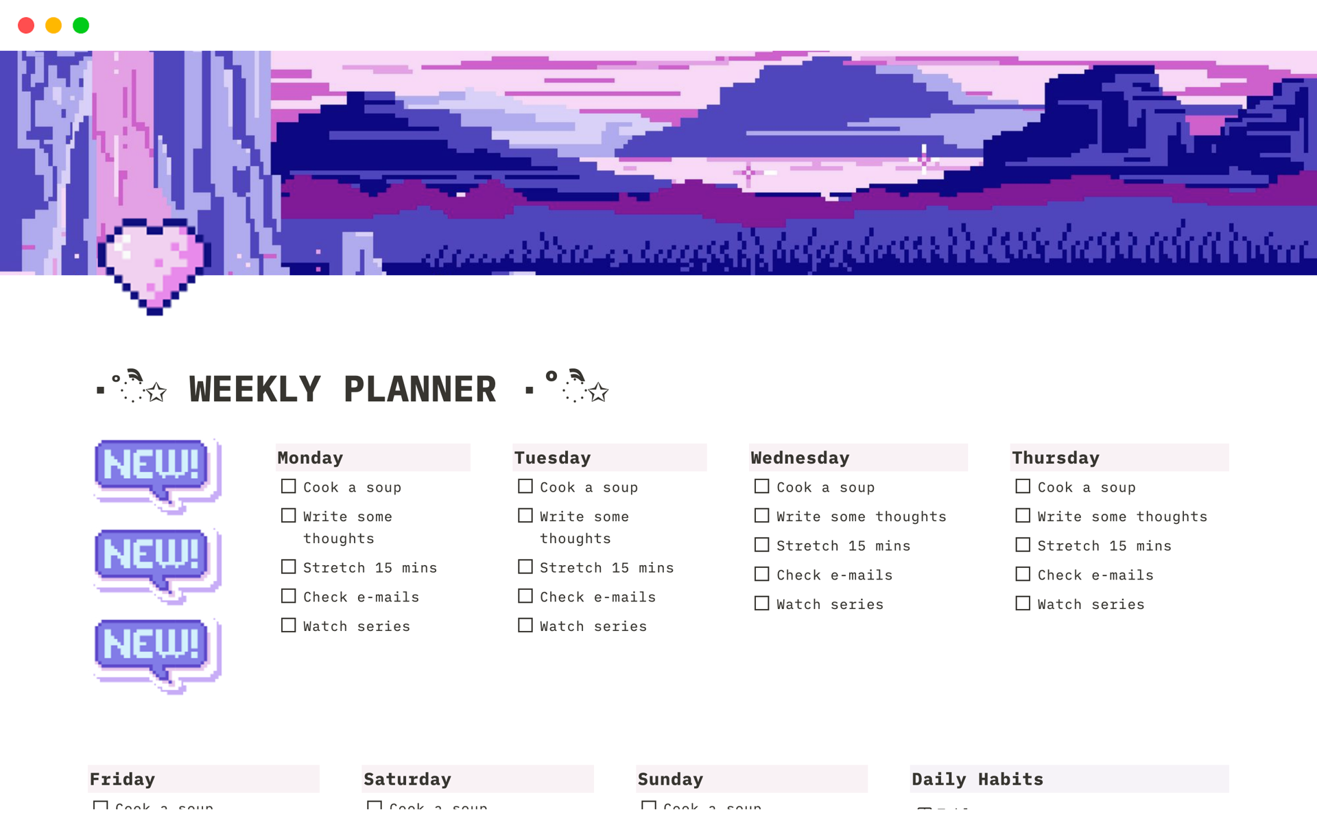 Aesthetic Weekly Planner | Notion Template