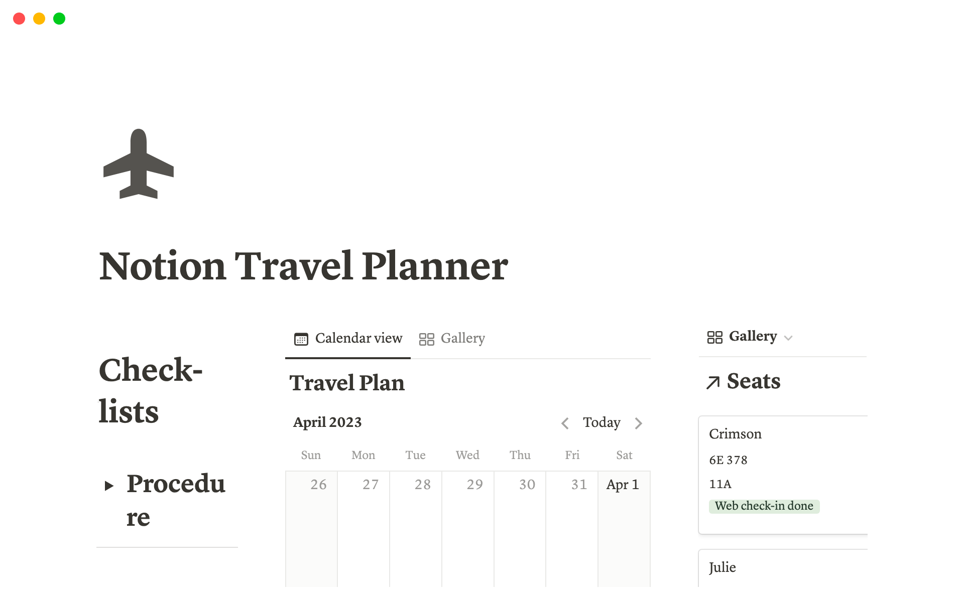 travel planner notion free