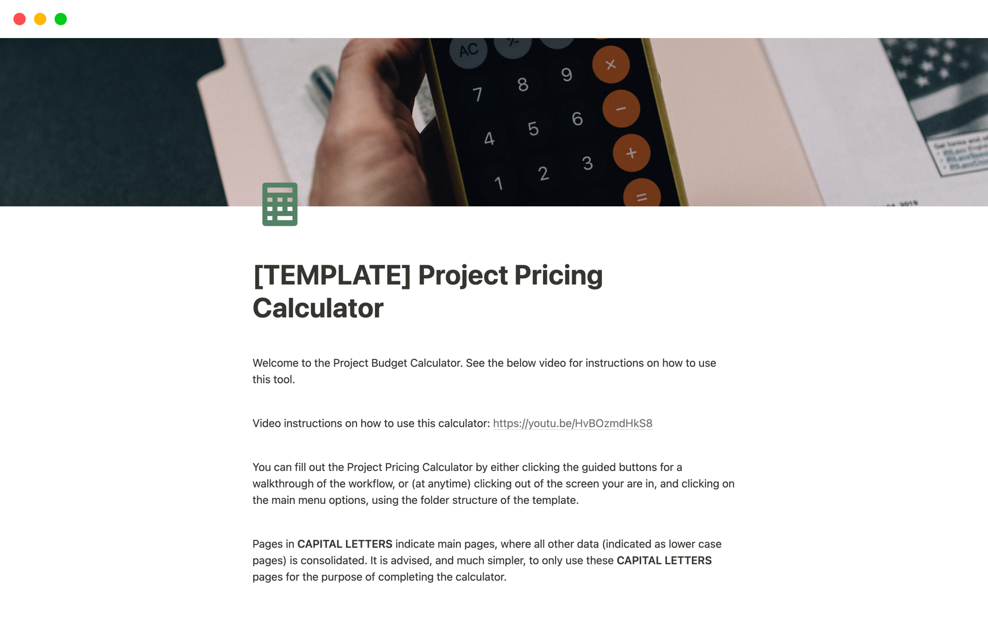 Project Pricing Calculator | Notion Template