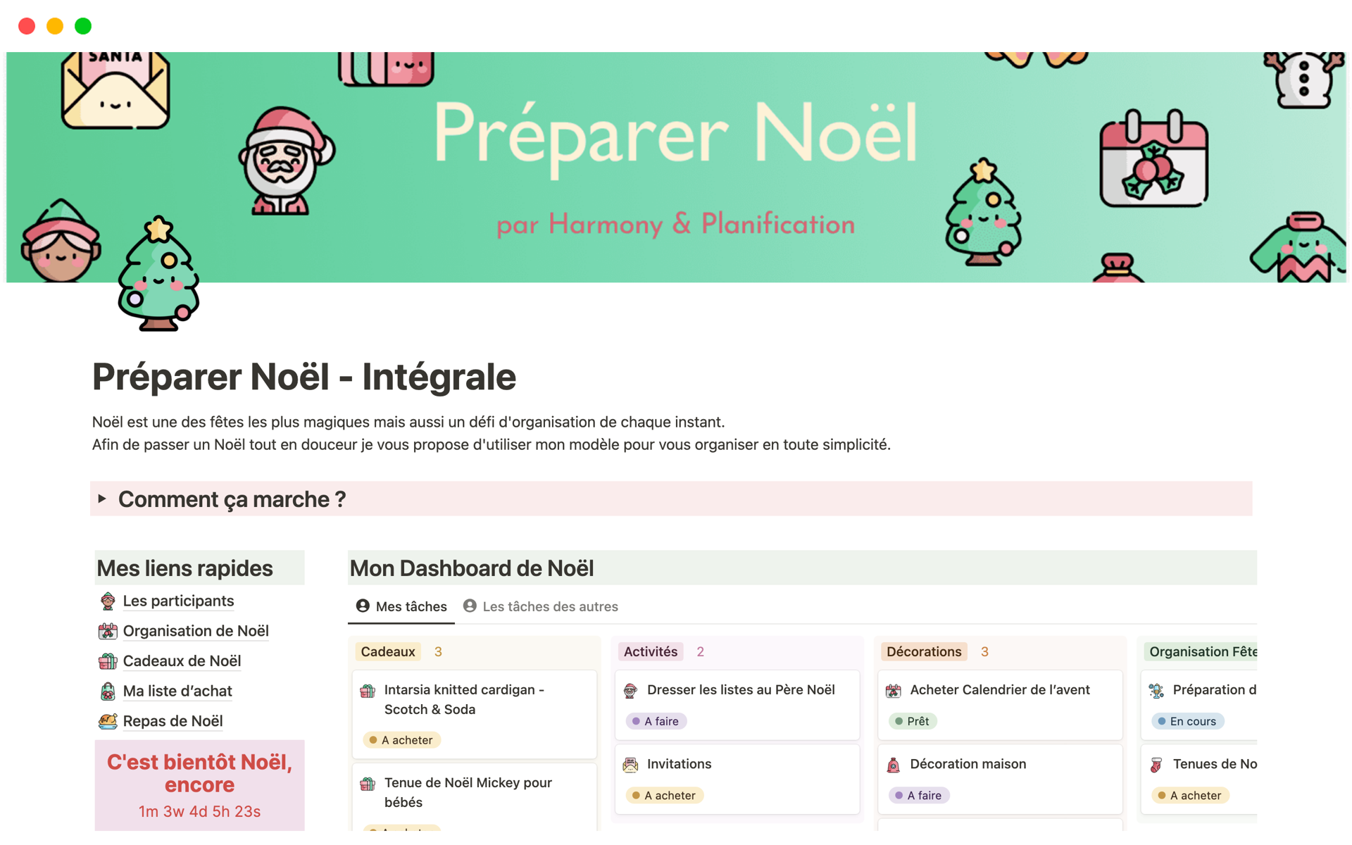 Préparer Noël - Intégrale  Notion Template