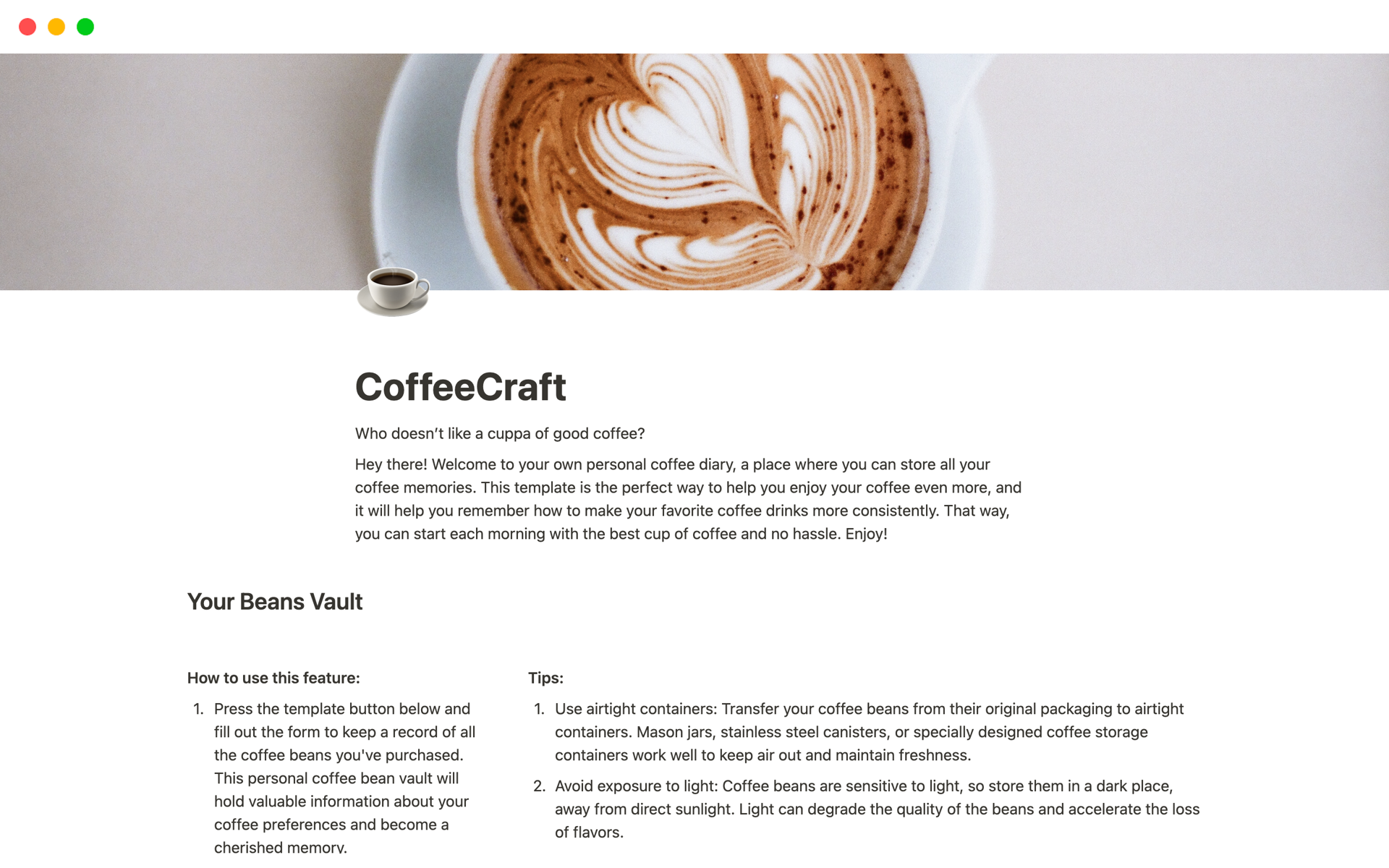 CoffeeCraft Notion Template