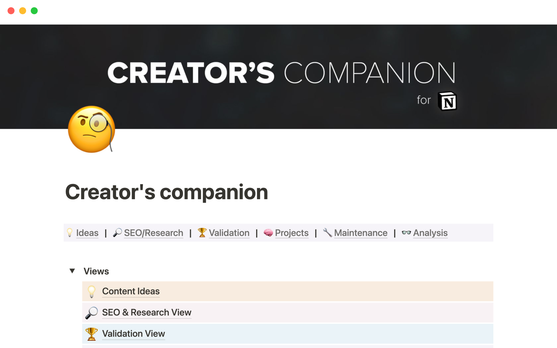 A template preview for Creator's companion