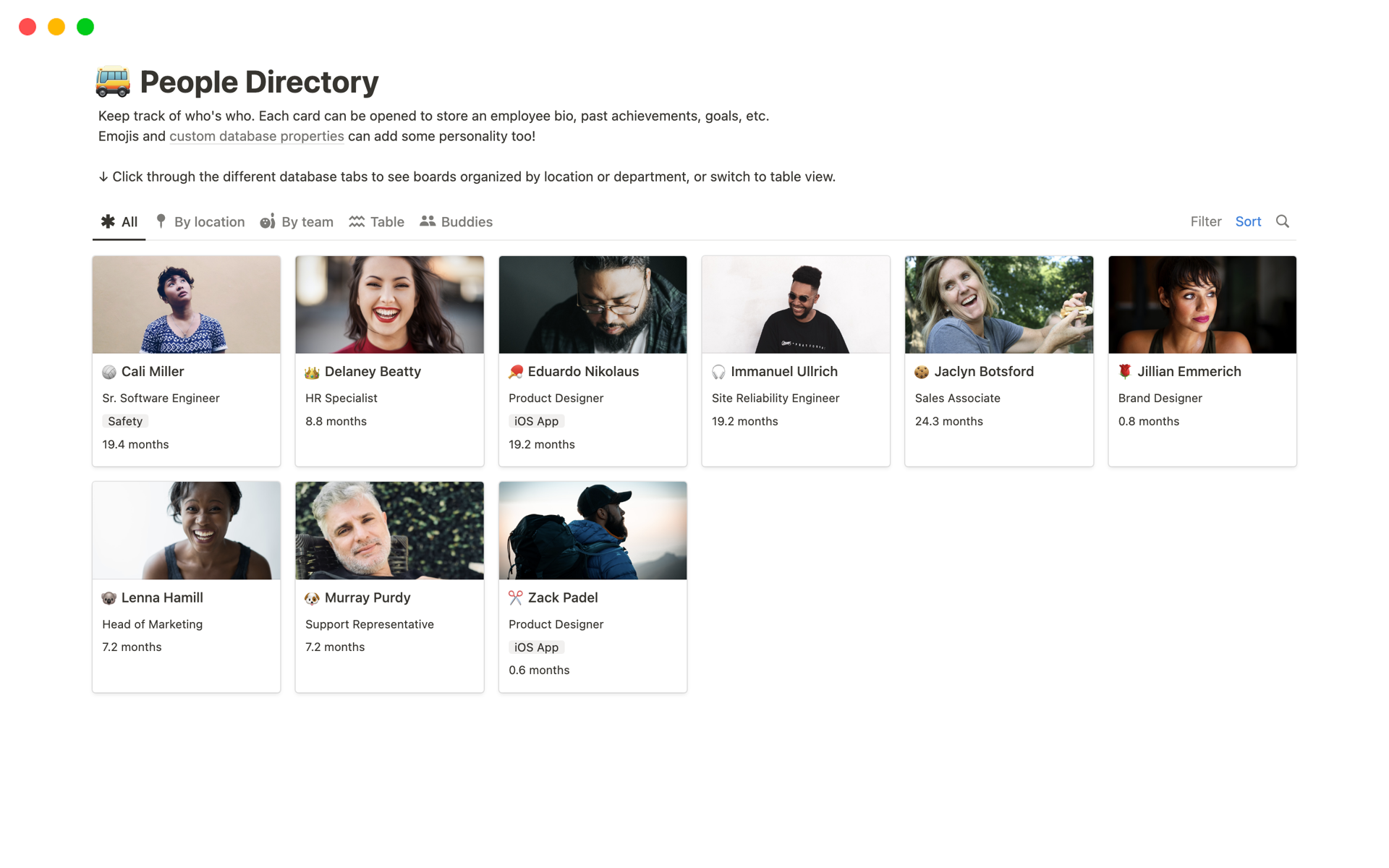 A template preview for People Directory