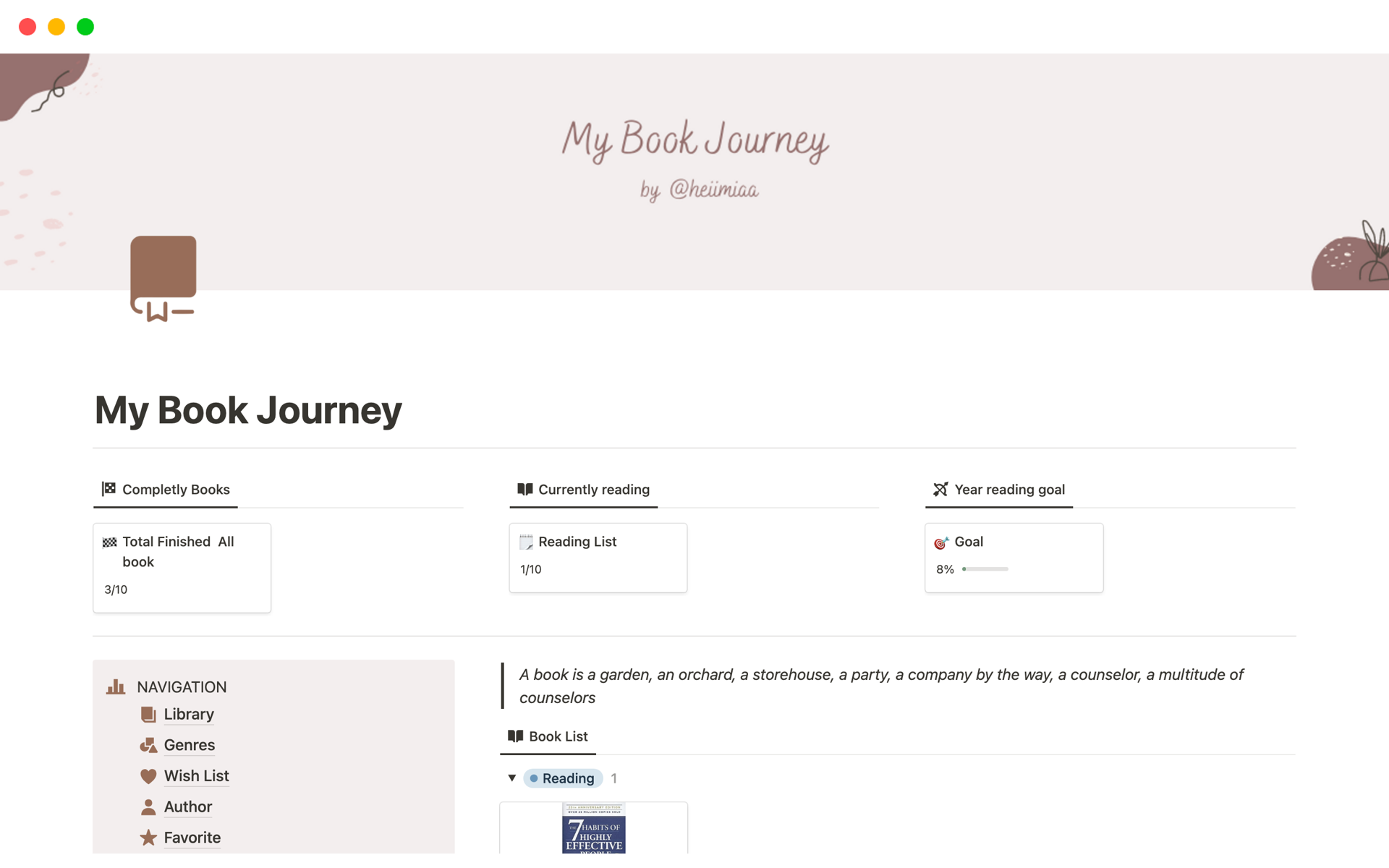 My Book Journey | Notion Template