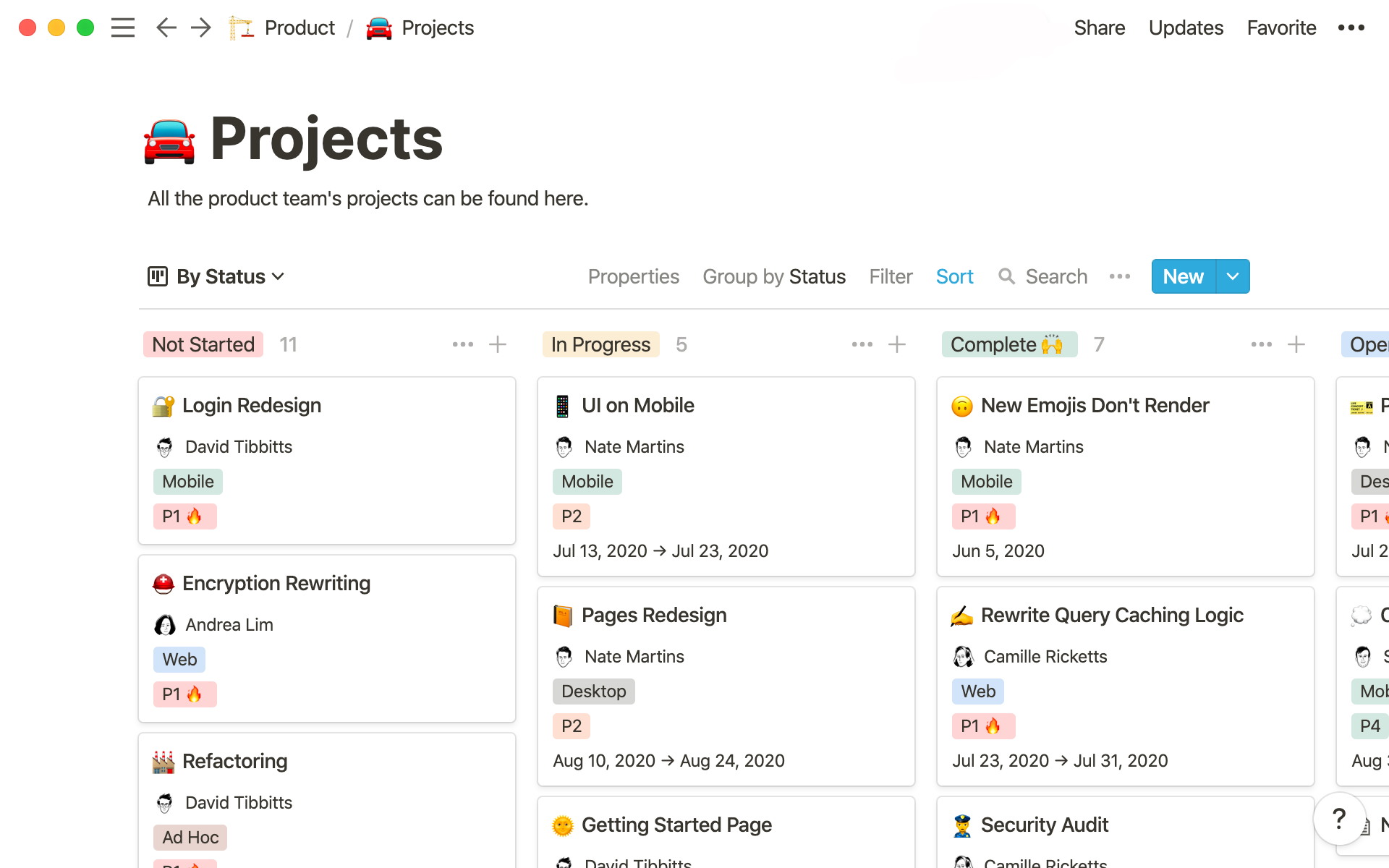 Product Projects - screenshot