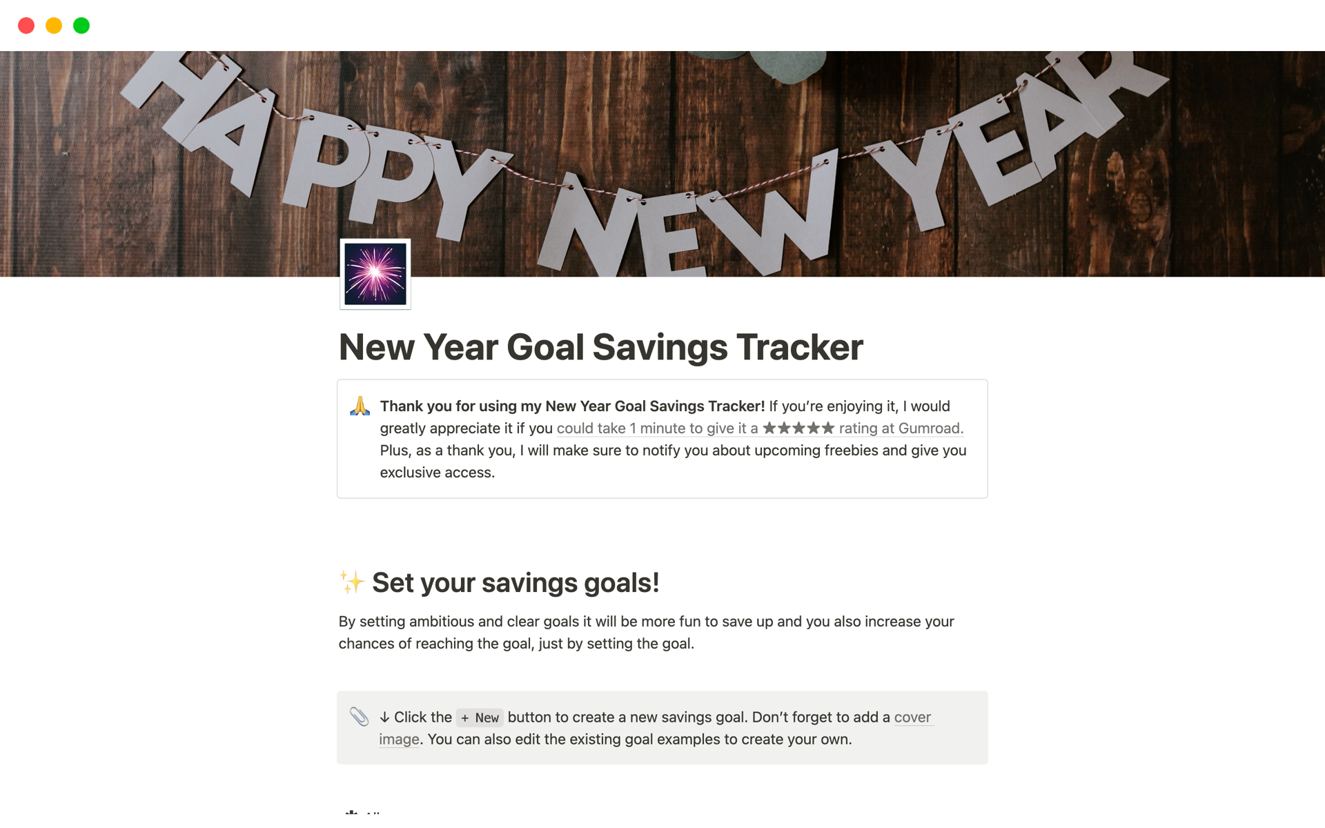 New Year's Goal Savings Tracker | Notion Template