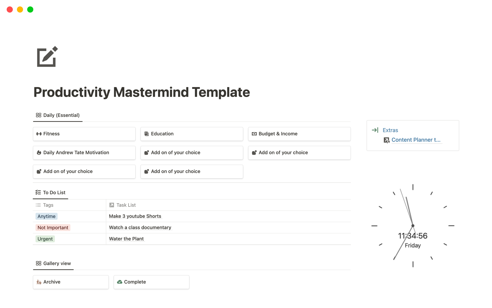 Content Productivity Notion Template