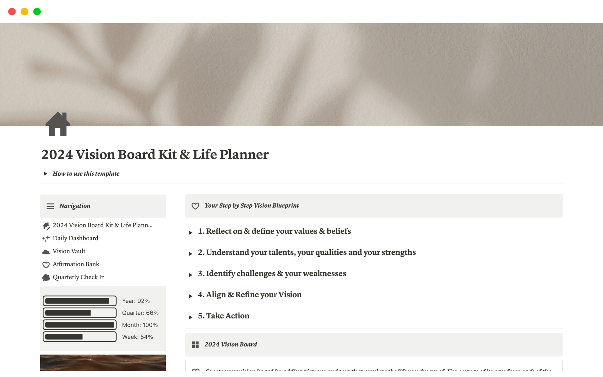 2024 Vision Board Kit & Life Planner | Notion Template