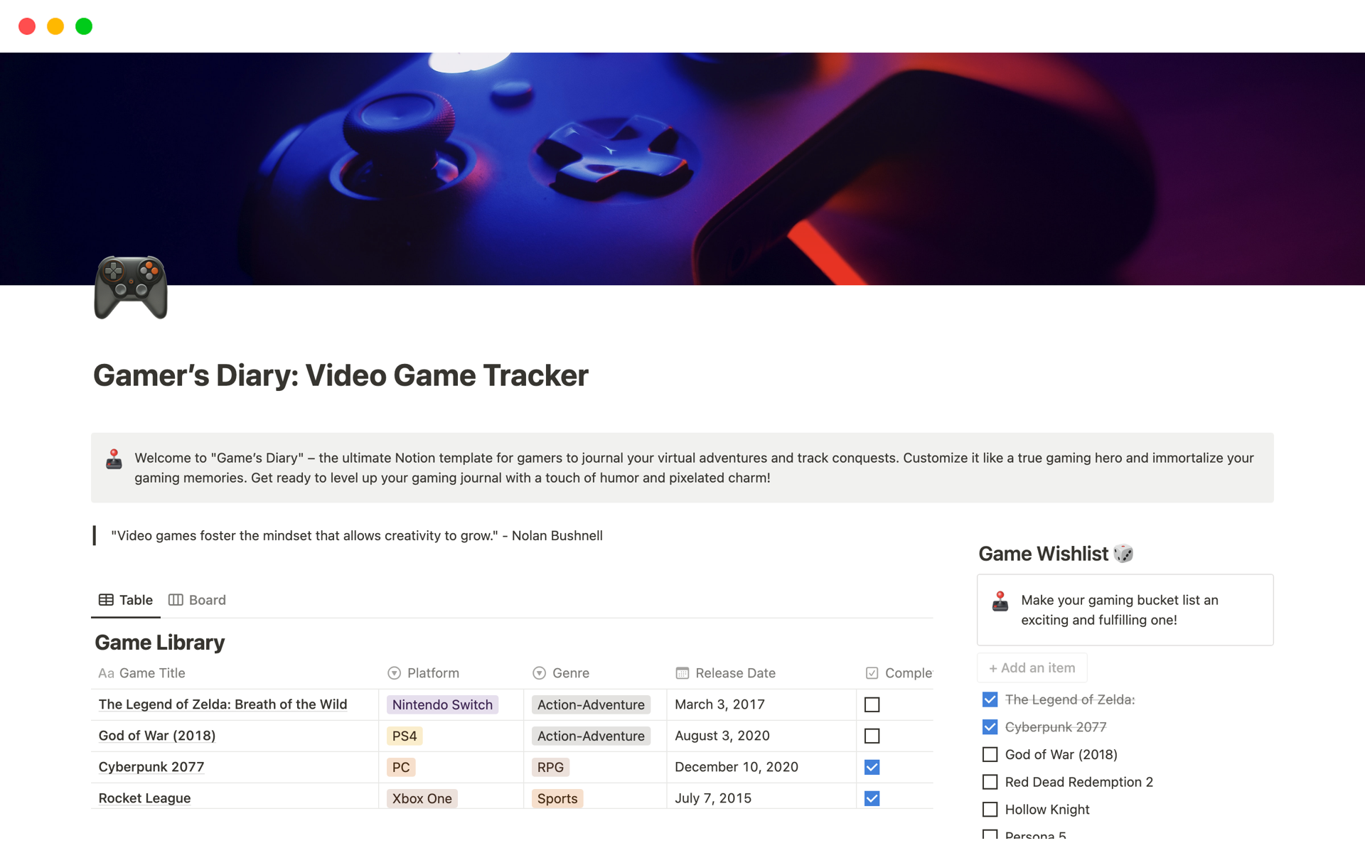 Game Development Board | Notion Template