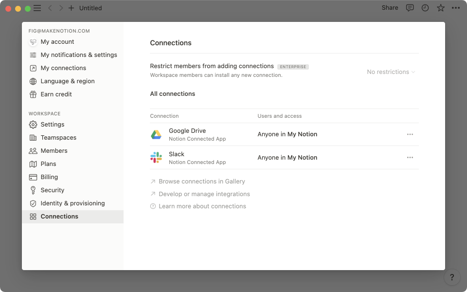 Add & manage integrations - integration menu