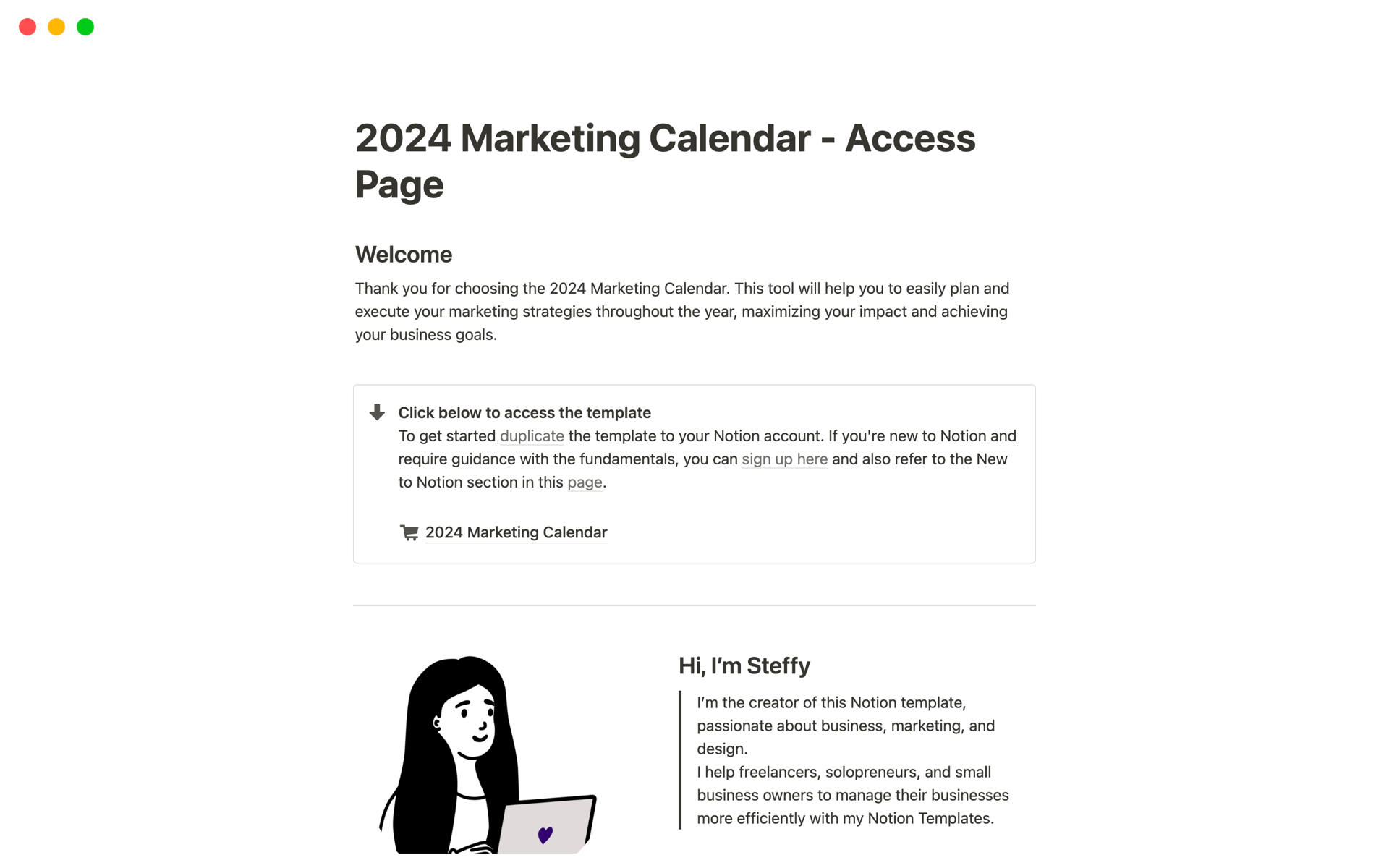 2024 Marketing Calendar Notion Template