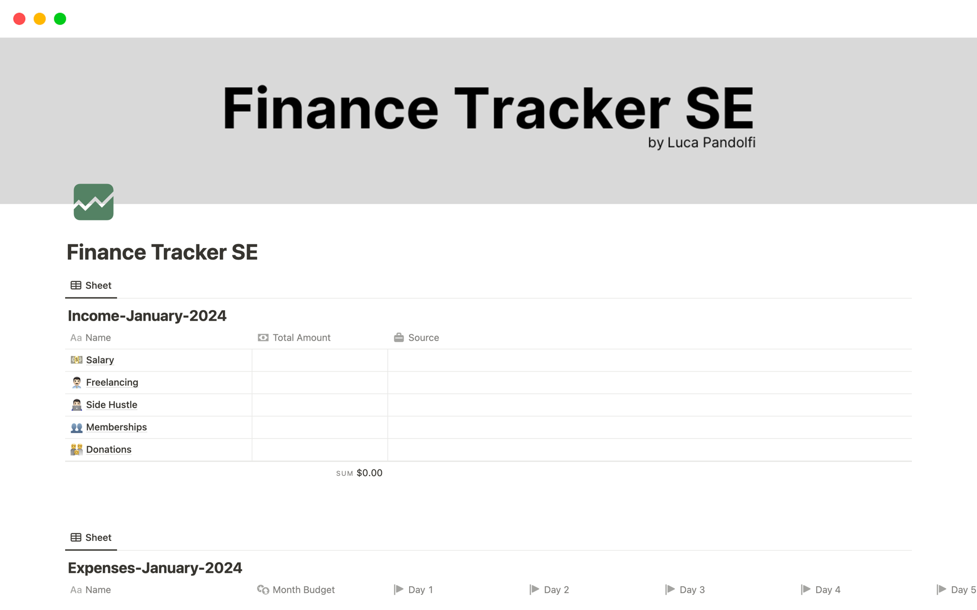 Finance Tracker SE Notion Template