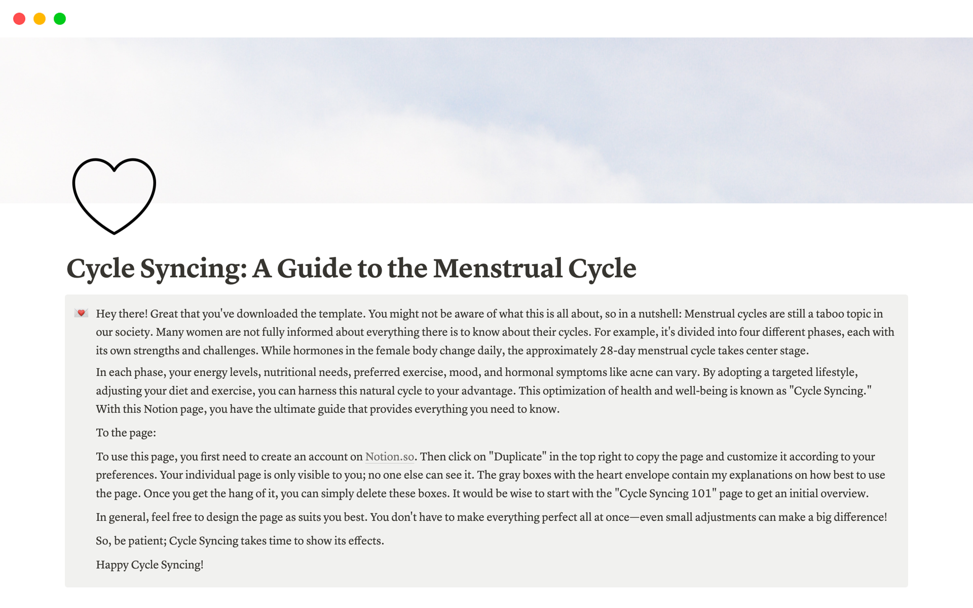 Cycle Syncing: A Guide to the Menstrual Cycle  Notion Template