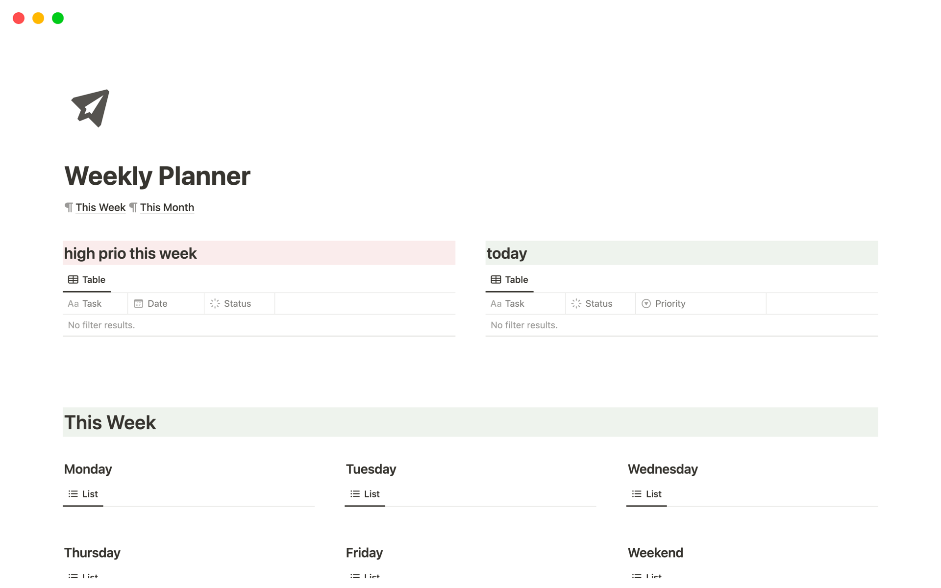 Weekly Planner | Notion Template