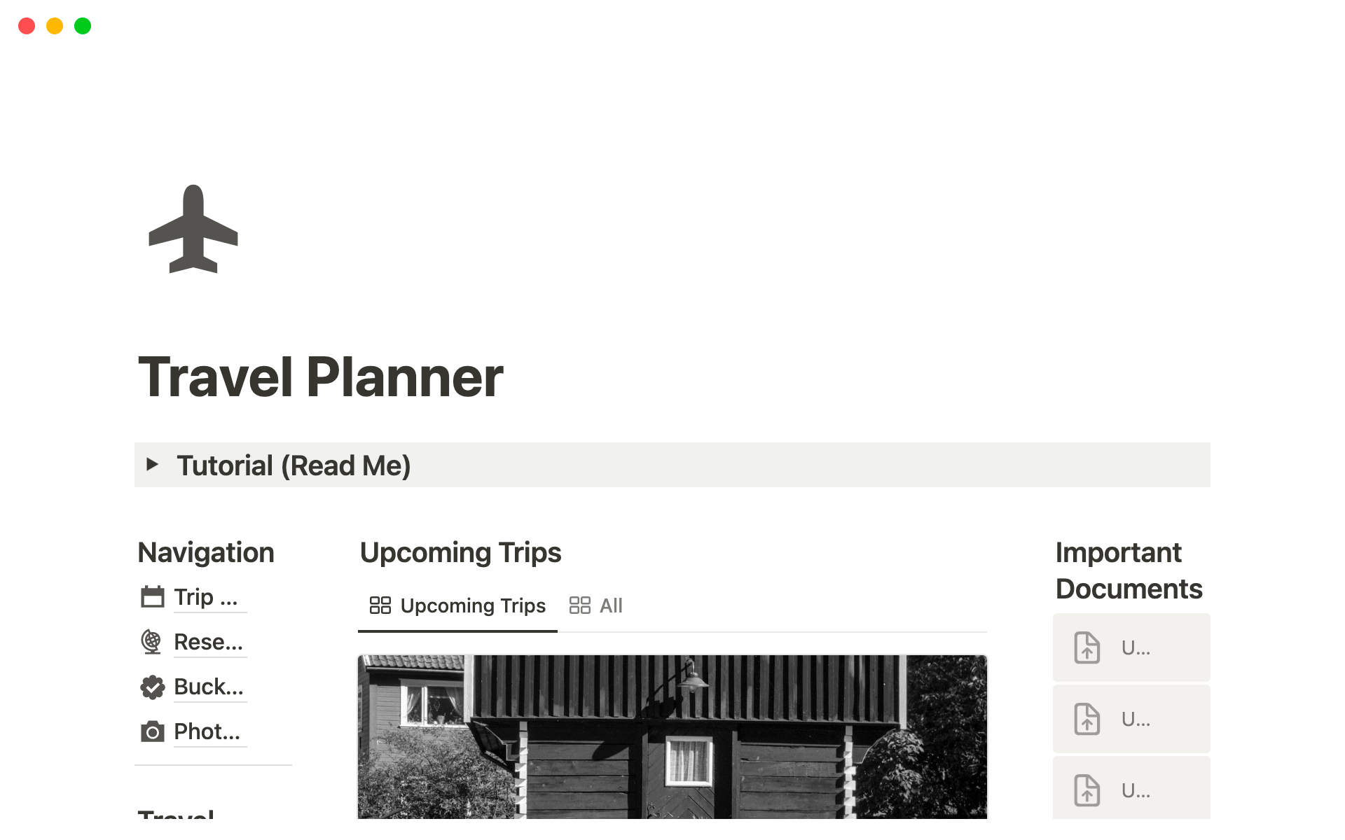 A template preview for Travel Planner