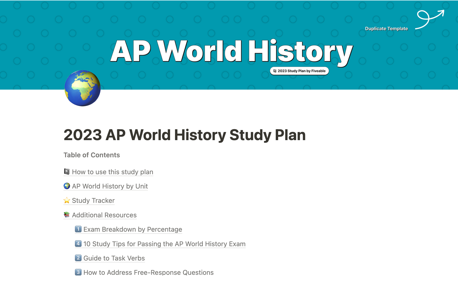 AP World History Study Tracker Notion Template