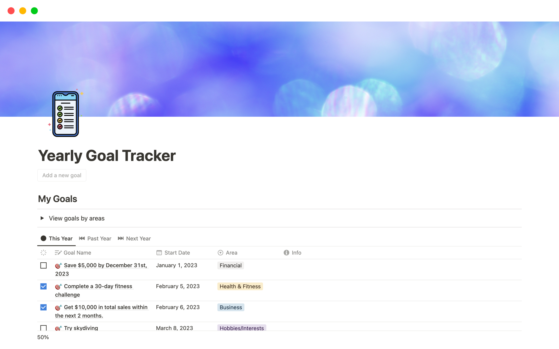 Yearly Goal Tracker | Notion Template