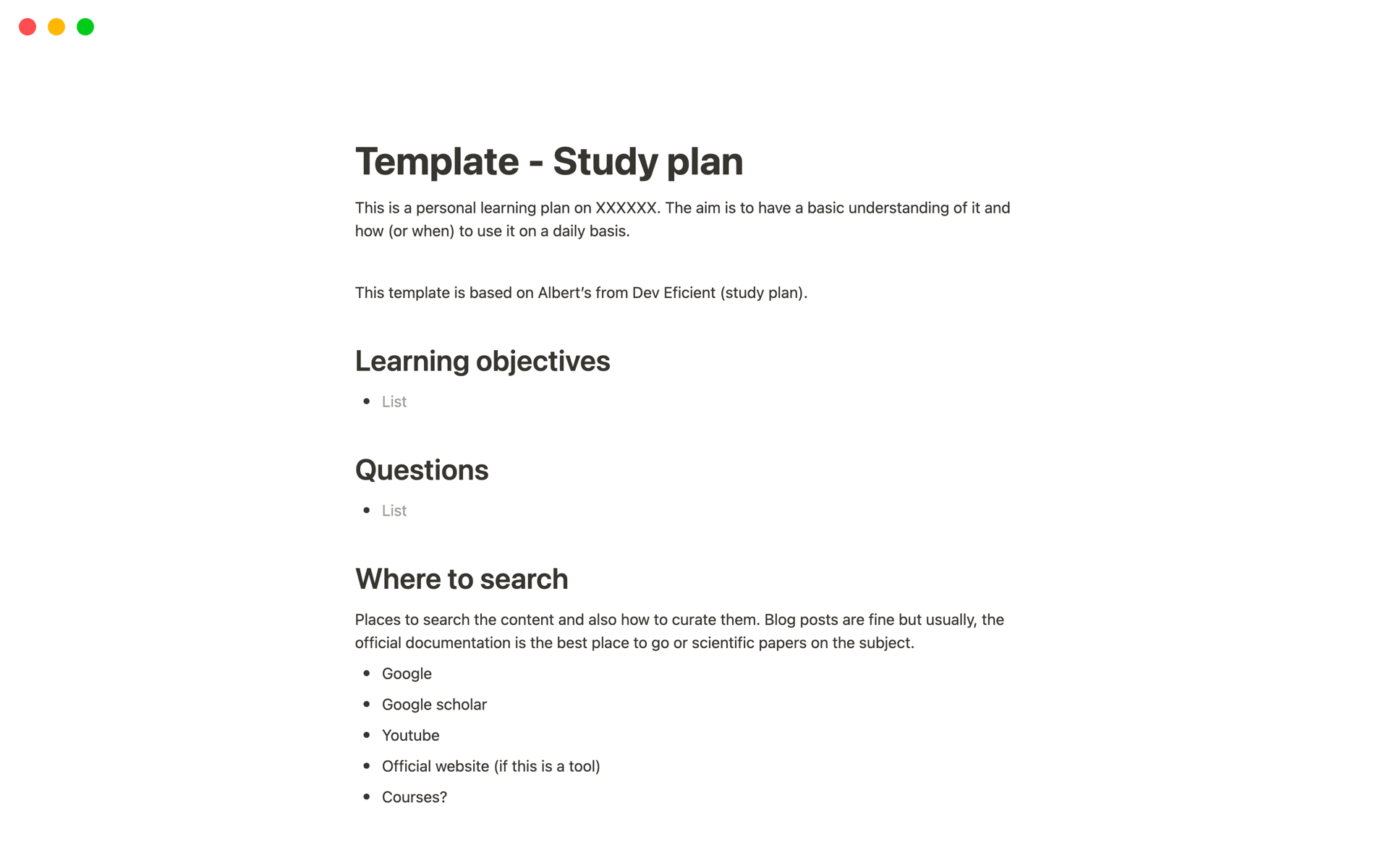 Study plan Notion Template