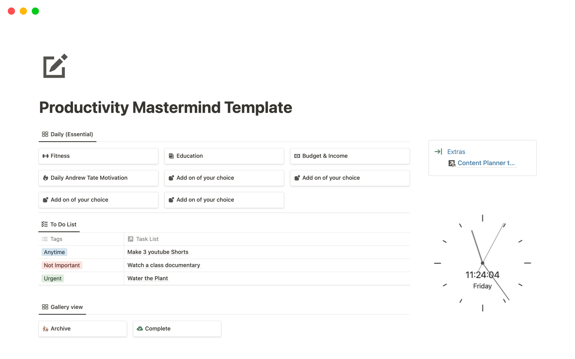 Productivity Mastermind | Notion Template