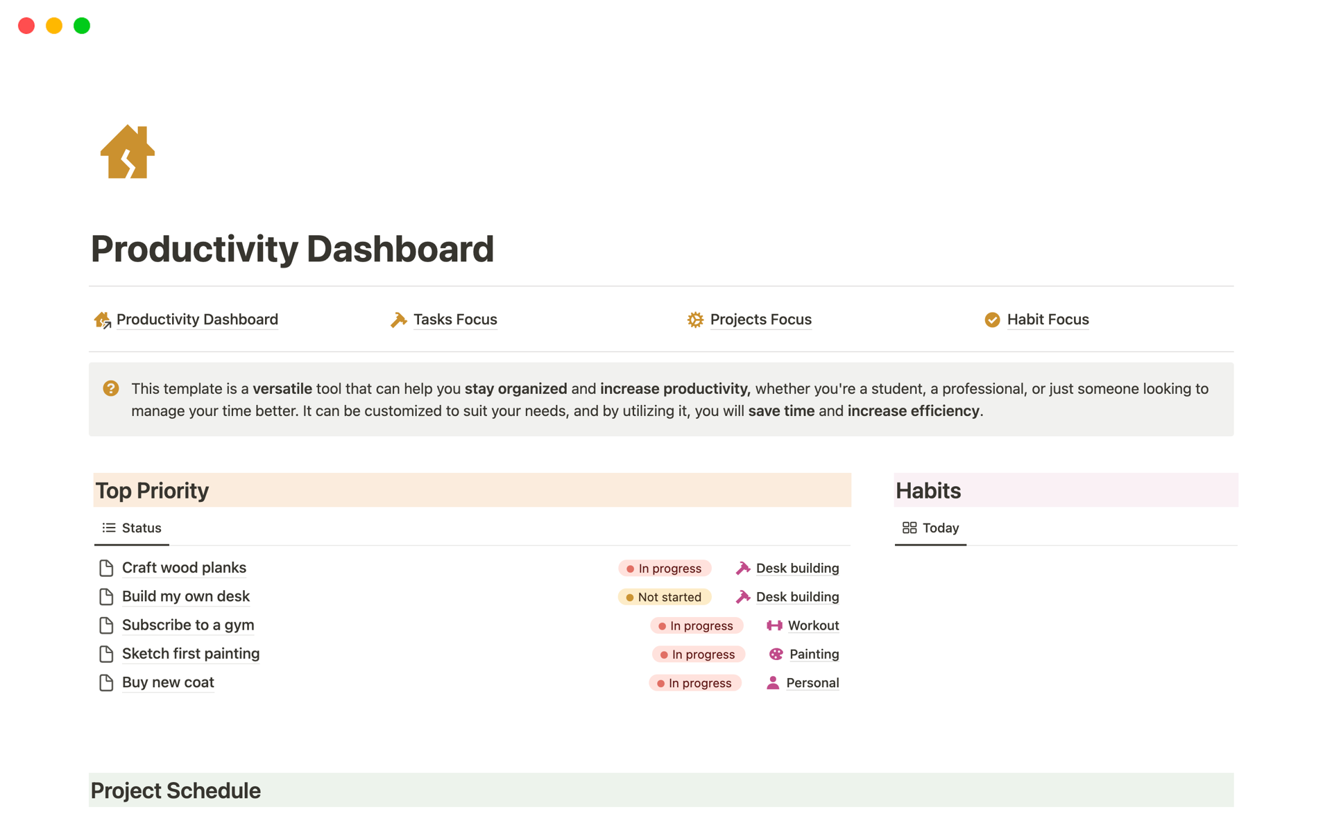 Productivity Dashboard | Notion Template