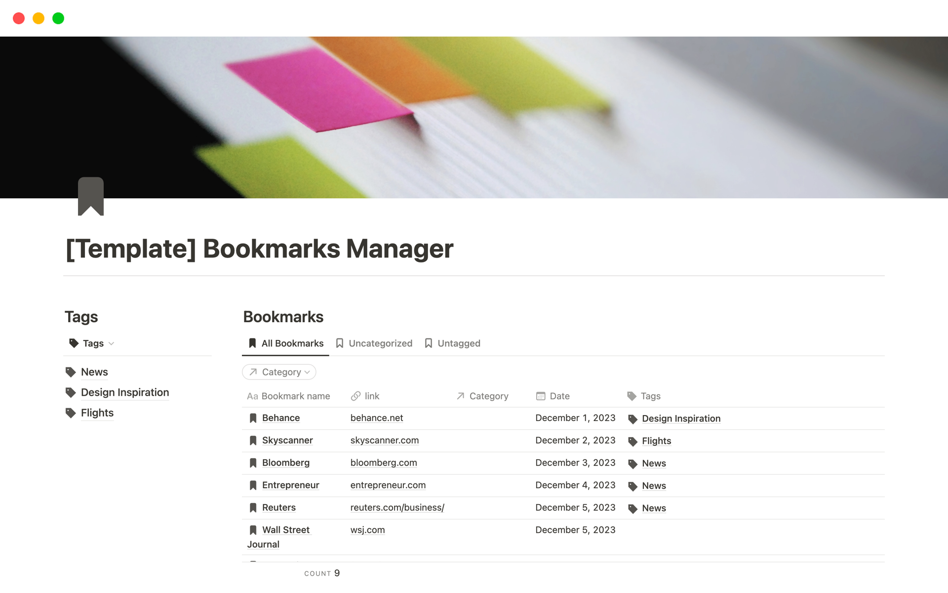 Bookmarks Manager | Notion Template