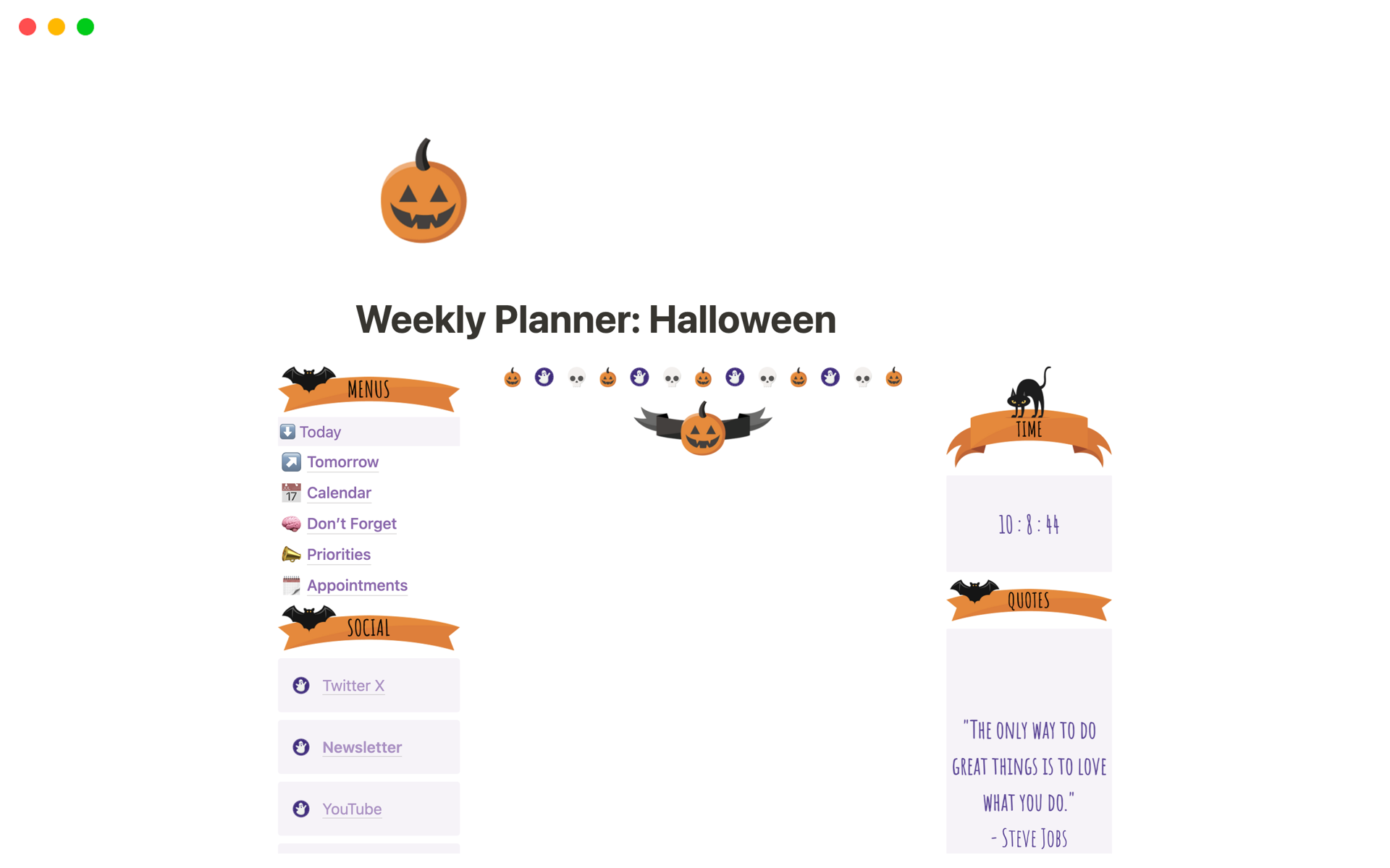 Aesthetic Weekly Planner Halloween Notion Template