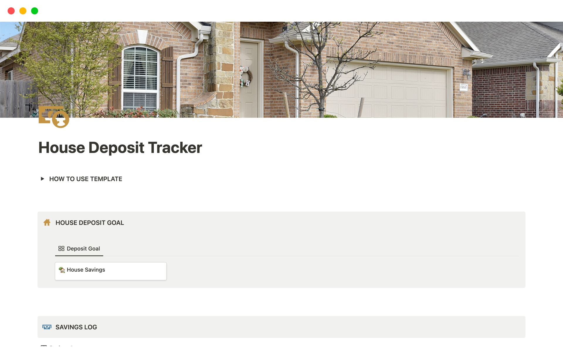 A template preview for House Deposit Tracker