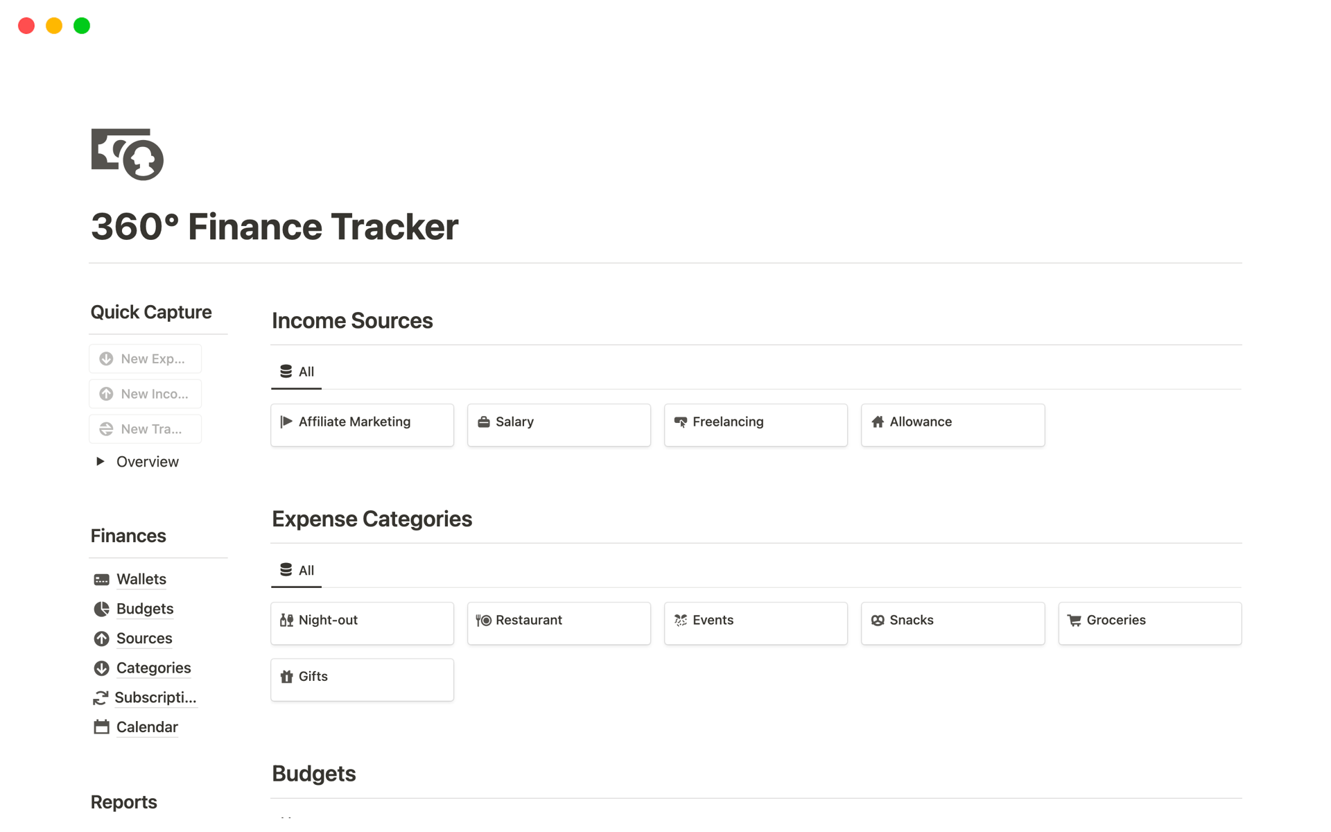 360° Finance Tracker Notion Template