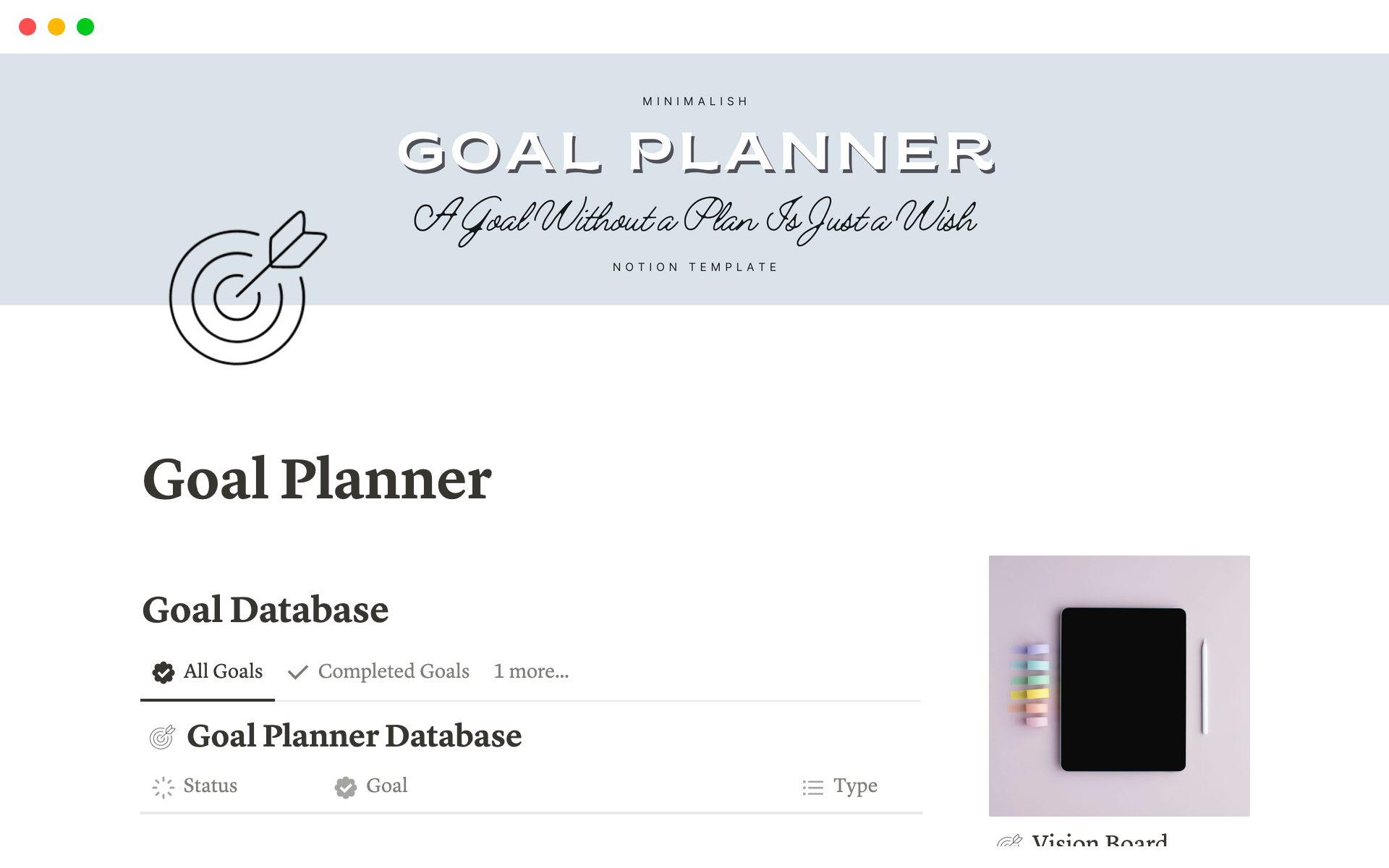 Goal Planner Notion Template Notion Template