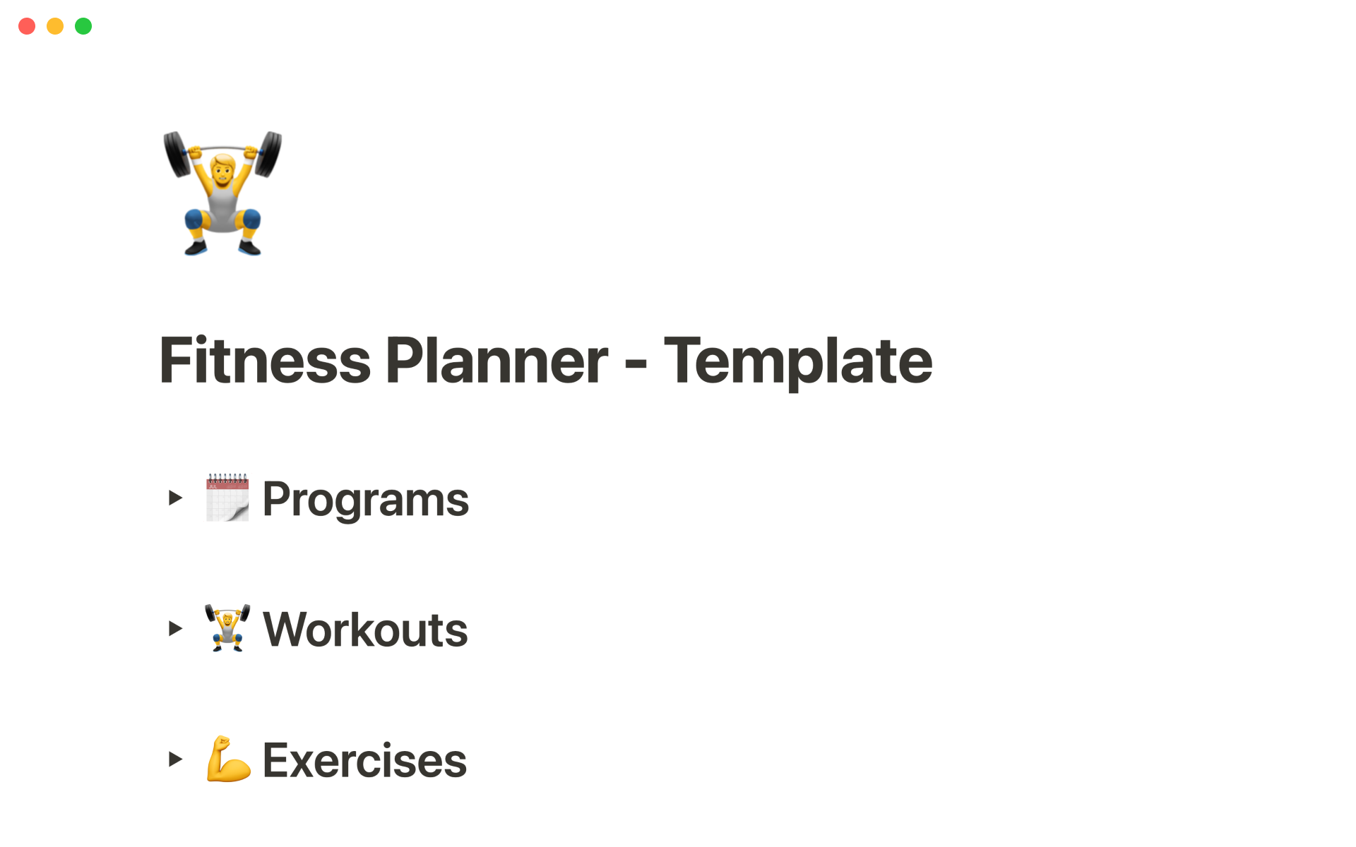 A template preview for Fitness planner