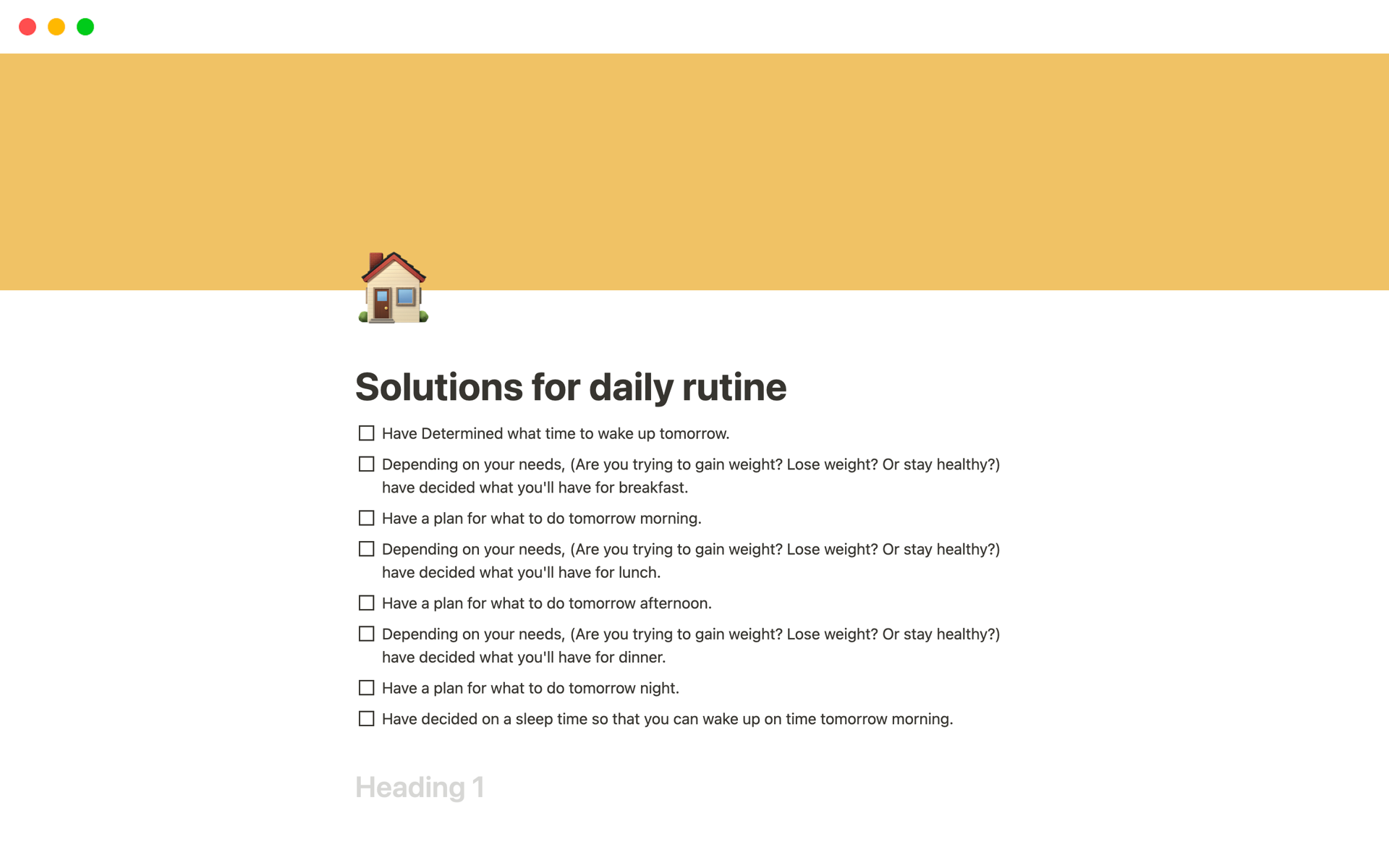 Solutions for daily routine Notion Template