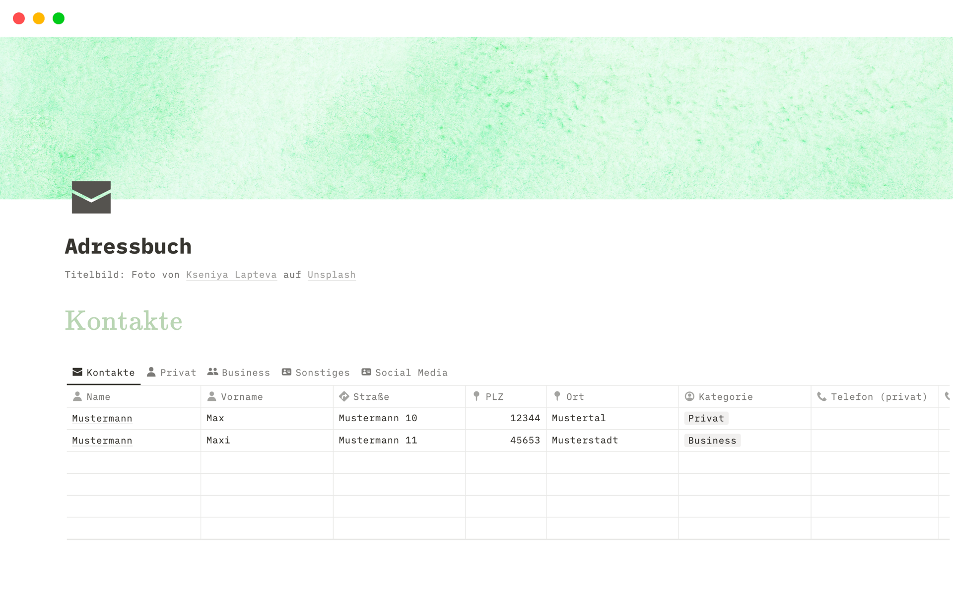 Adressbuch | Notion Template